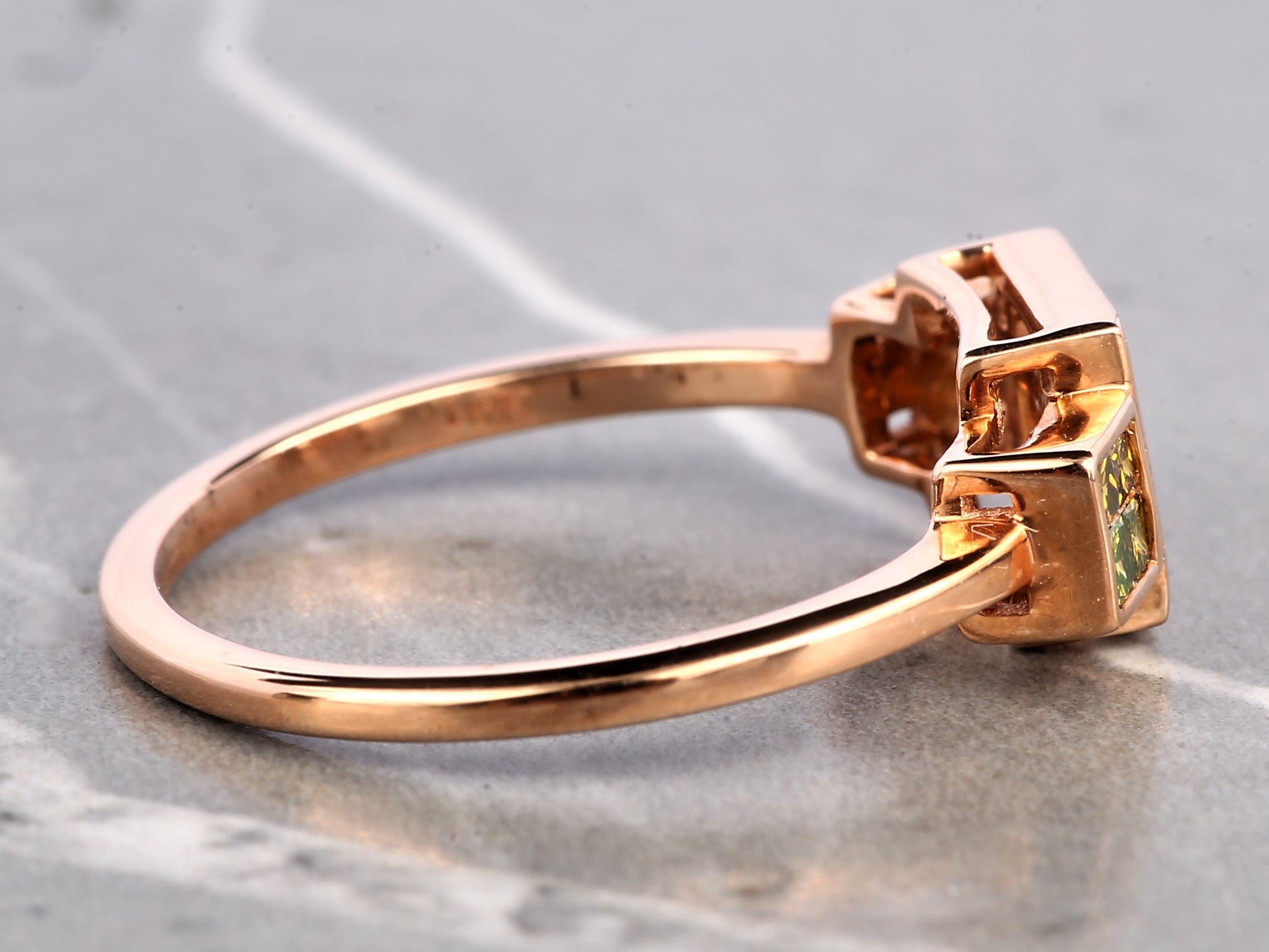 Green Princess Diamond Ring, 14K Gold Engagement Ring, Natural Baguette Diamond Ring, Gift for Her