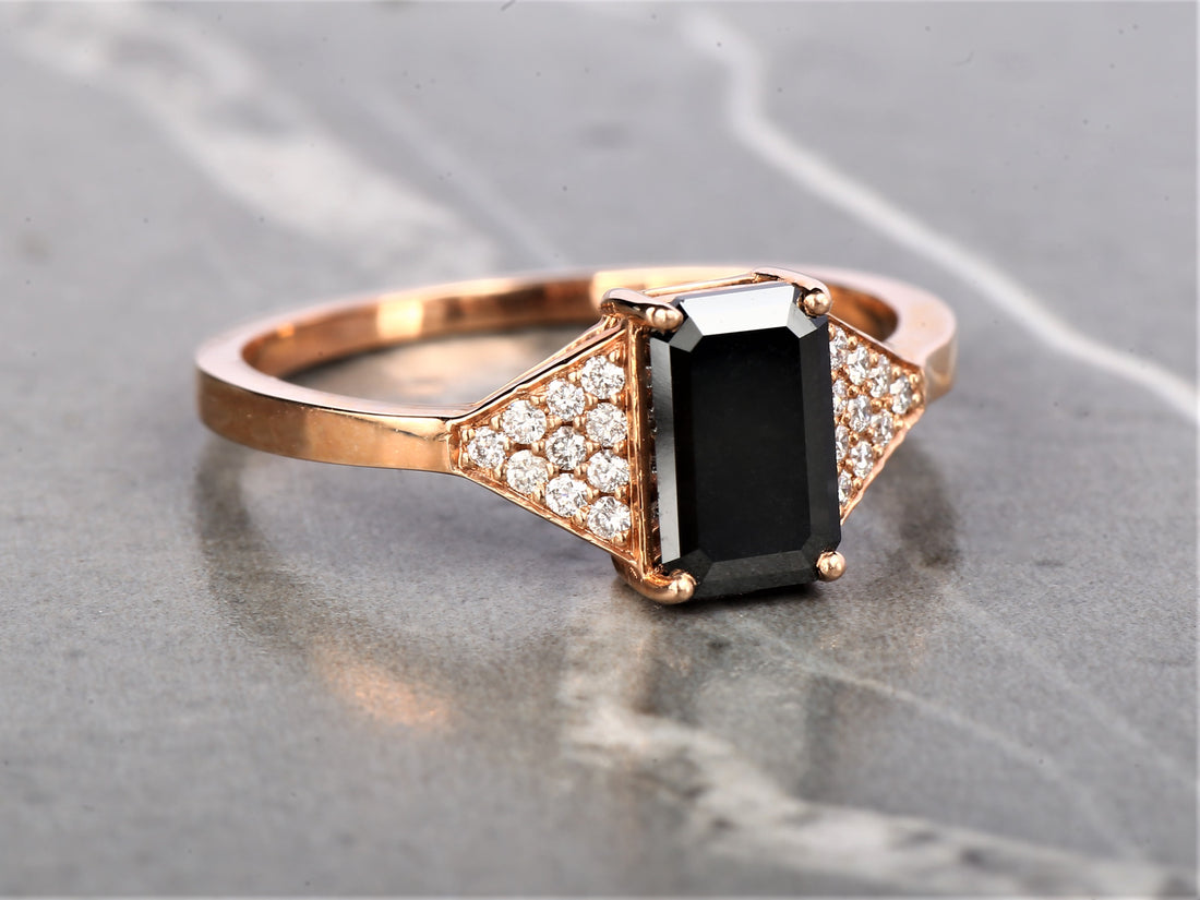 Black Emerald Diamond Ring 14K Gold Anniversary Ring, Natural Diamond Ring, Gift for Her
