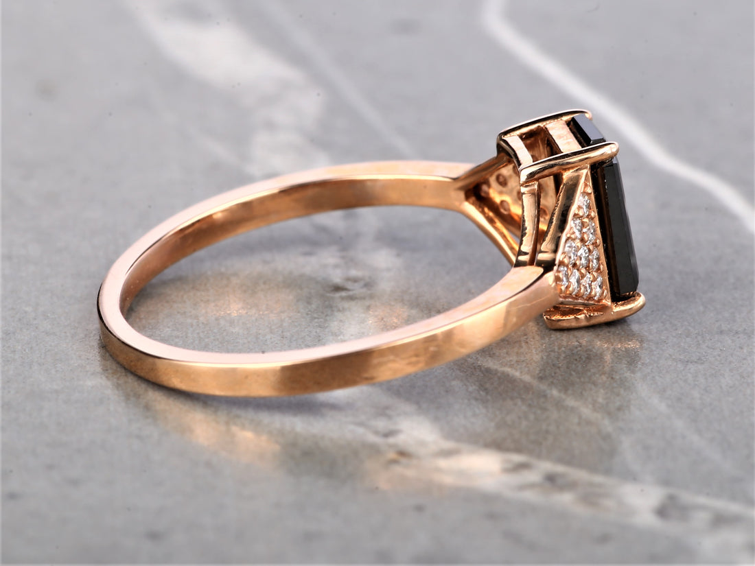 Black Emerald Diamond Ring 14K Gold Anniversary Ring, Natural Diamond Ring, Gift for Her