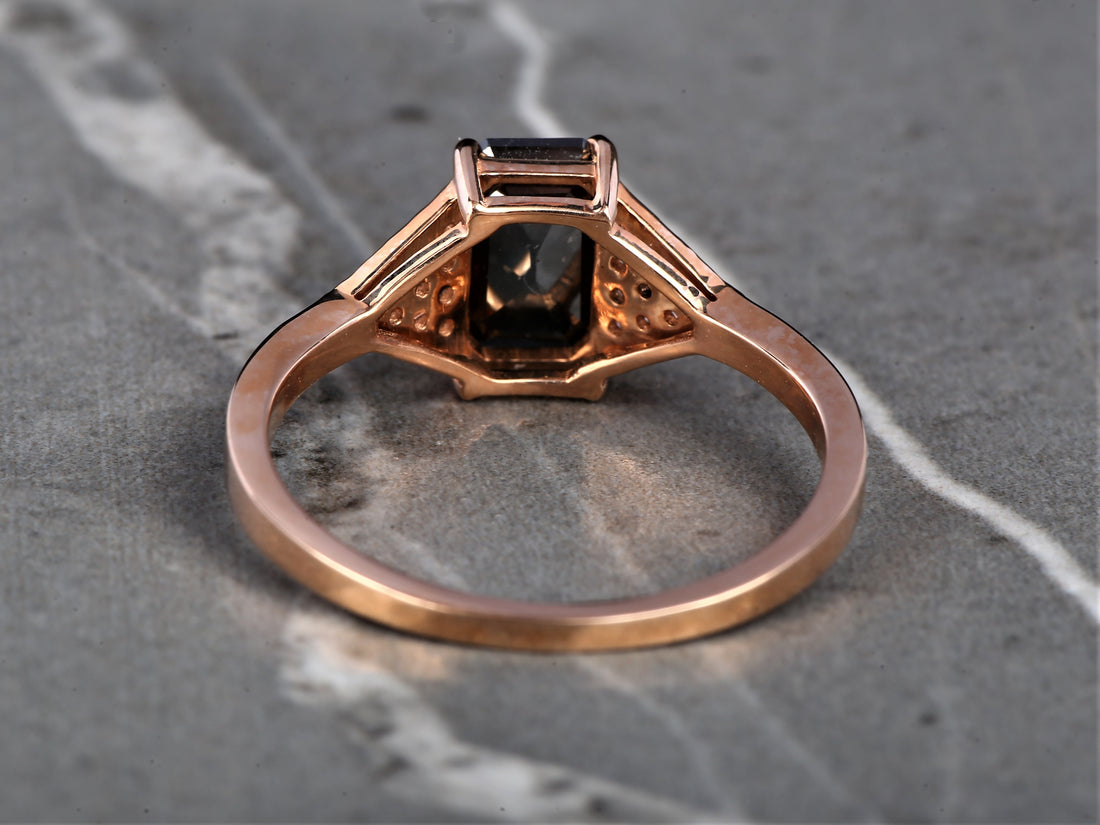 Black Emerald Diamond Ring 14K Gold Anniversary Ring, Natural Diamond Ring, Gift for Her