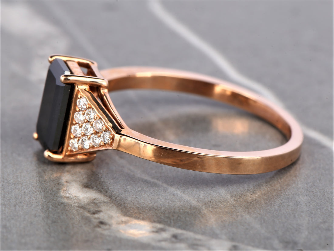 Black Emerald Diamond Ring 14K Gold Anniversary Ring, Natural Diamond Ring, Gift for Her