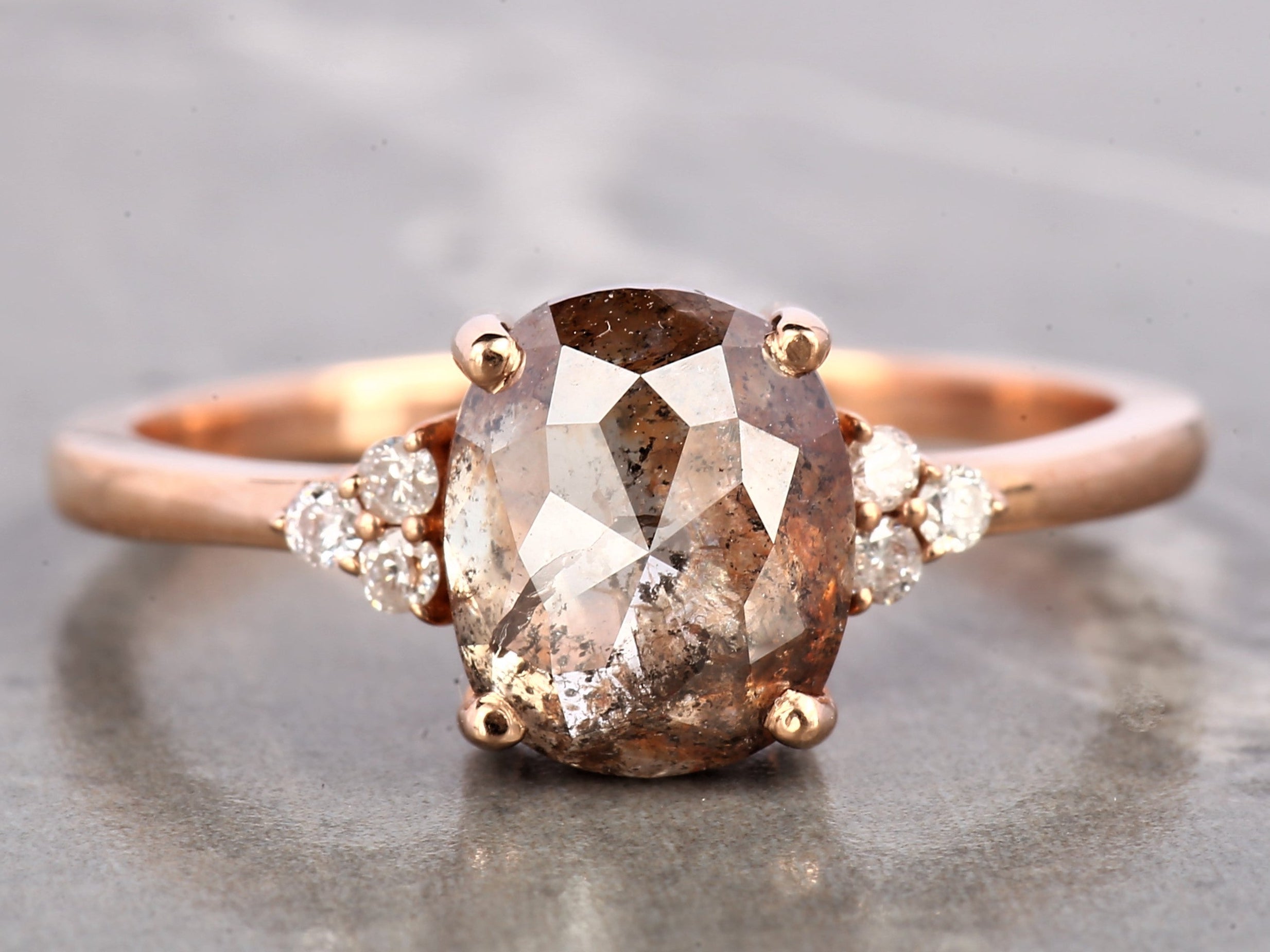 Orange Diamond Ring 14K Gold Engagement Ring, Natural Oval Diamond Ring, Gift for Her