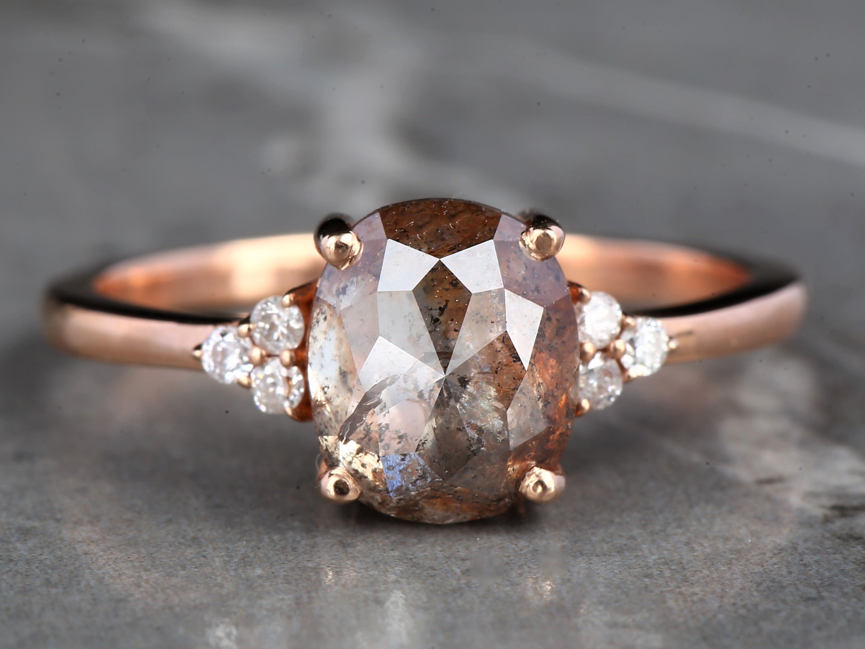 Orange Diamond Ring 14K Gold Engagement Ring, Natural Oval Diamond Ring, Gift for Her