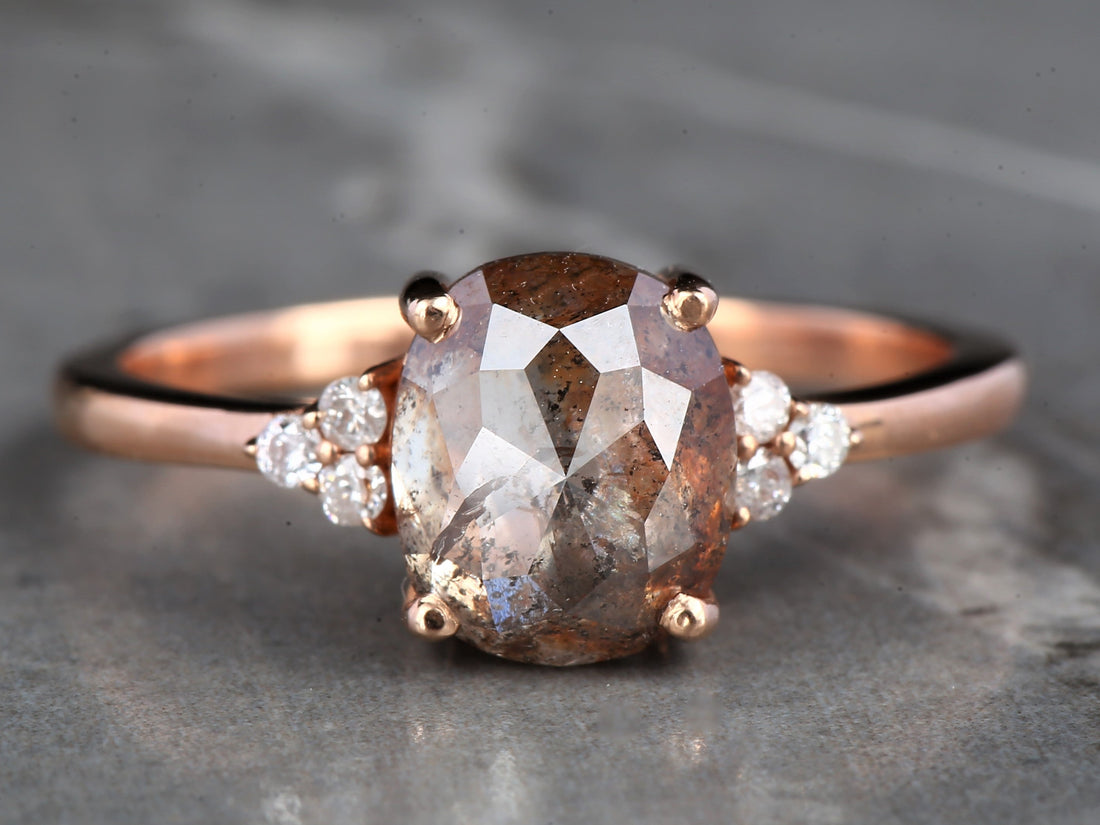 Orange Diamond Ring 14K Gold Engagement Ring, Natural Oval Diamond Ring, Gift for Her