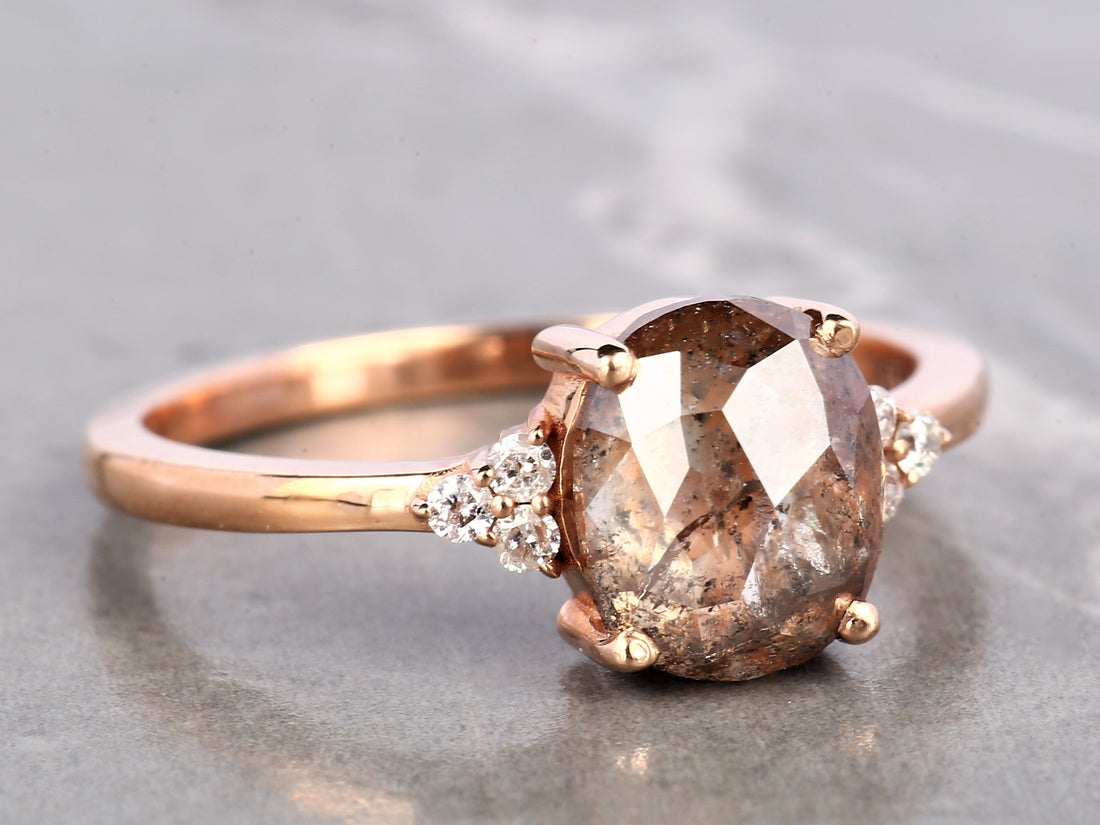 Orange Diamond Ring 14K Gold Engagement Ring, Natural Oval Diamond Ring, Gift for Her