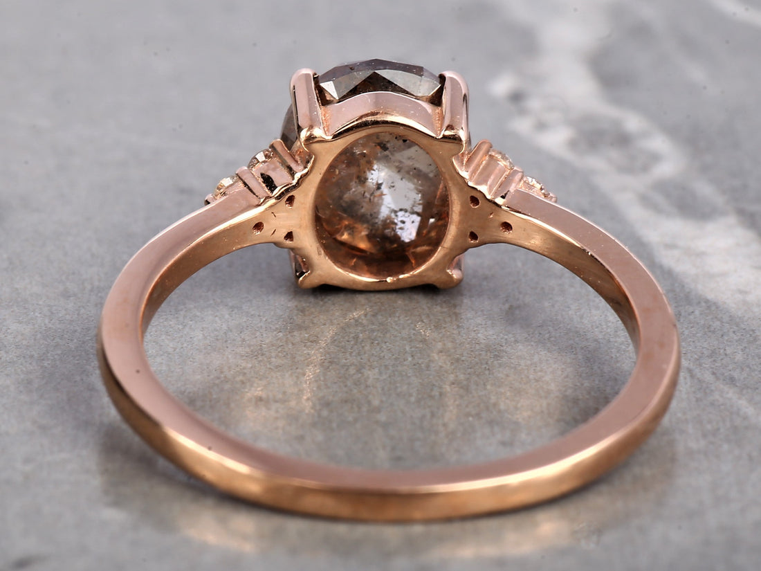 Orange Diamond Ring 14K Gold Engagement Ring, Natural Oval Diamond Ring, Gift for Her