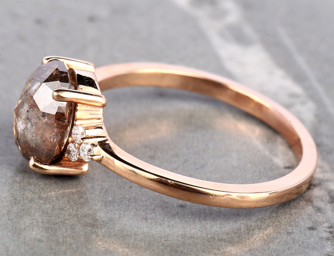 Orange Diamond Ring 14K Gold Engagement Ring, Natural Oval Diamond Ring, Gift for Her