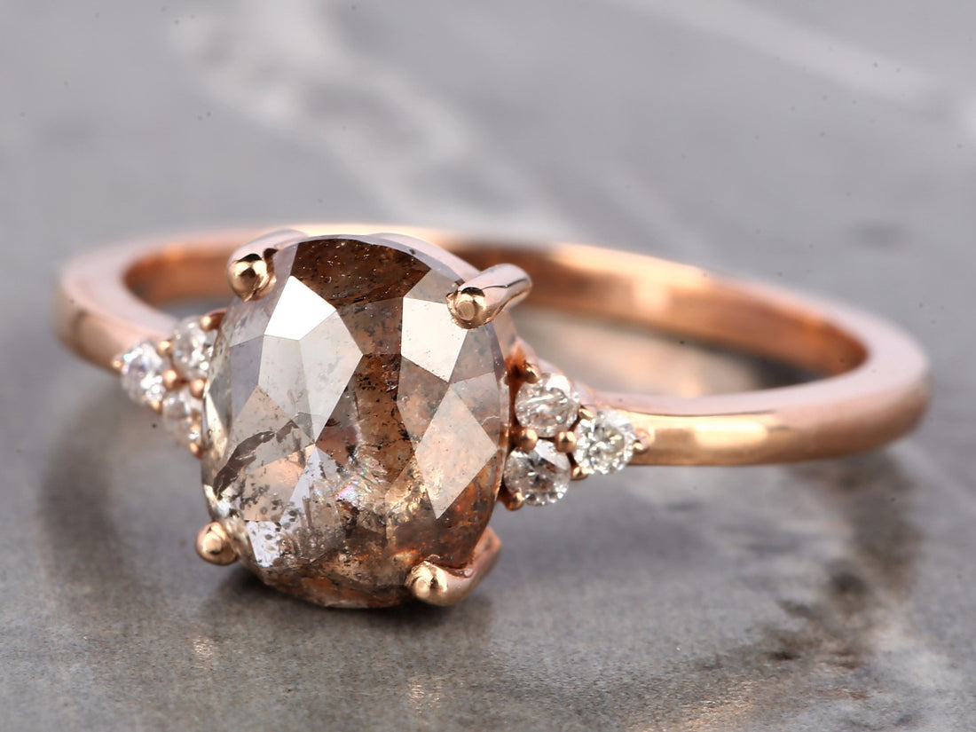 Orange Diamond Ring 14K Gold Engagement Ring, Natural Oval Diamond Ring, Gift for Her