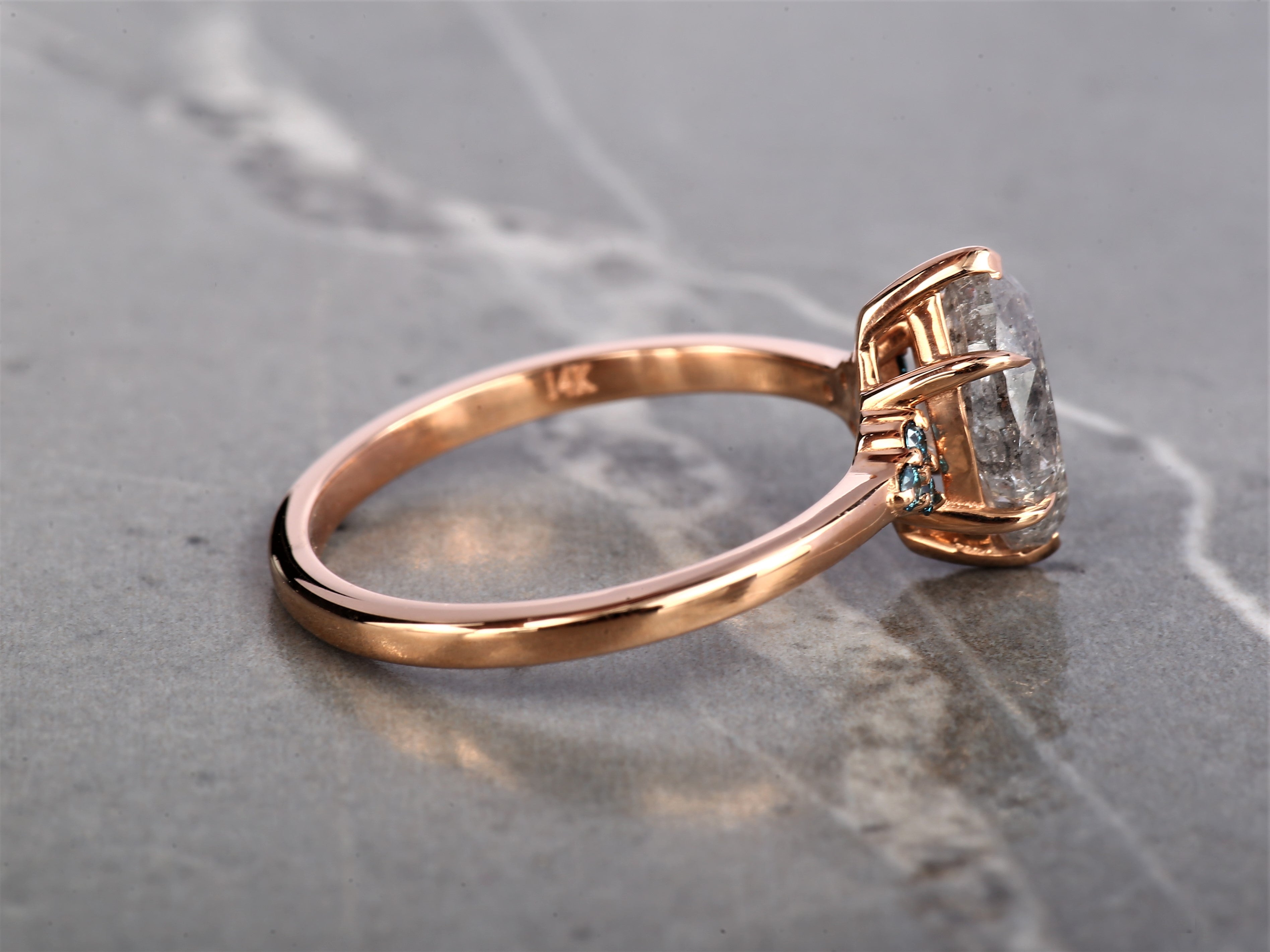 Salt and Pepper Marquise Diamond Ring 14K Gold Anniversary Ring, Natural Gray Diamond Ring, Gift for Her