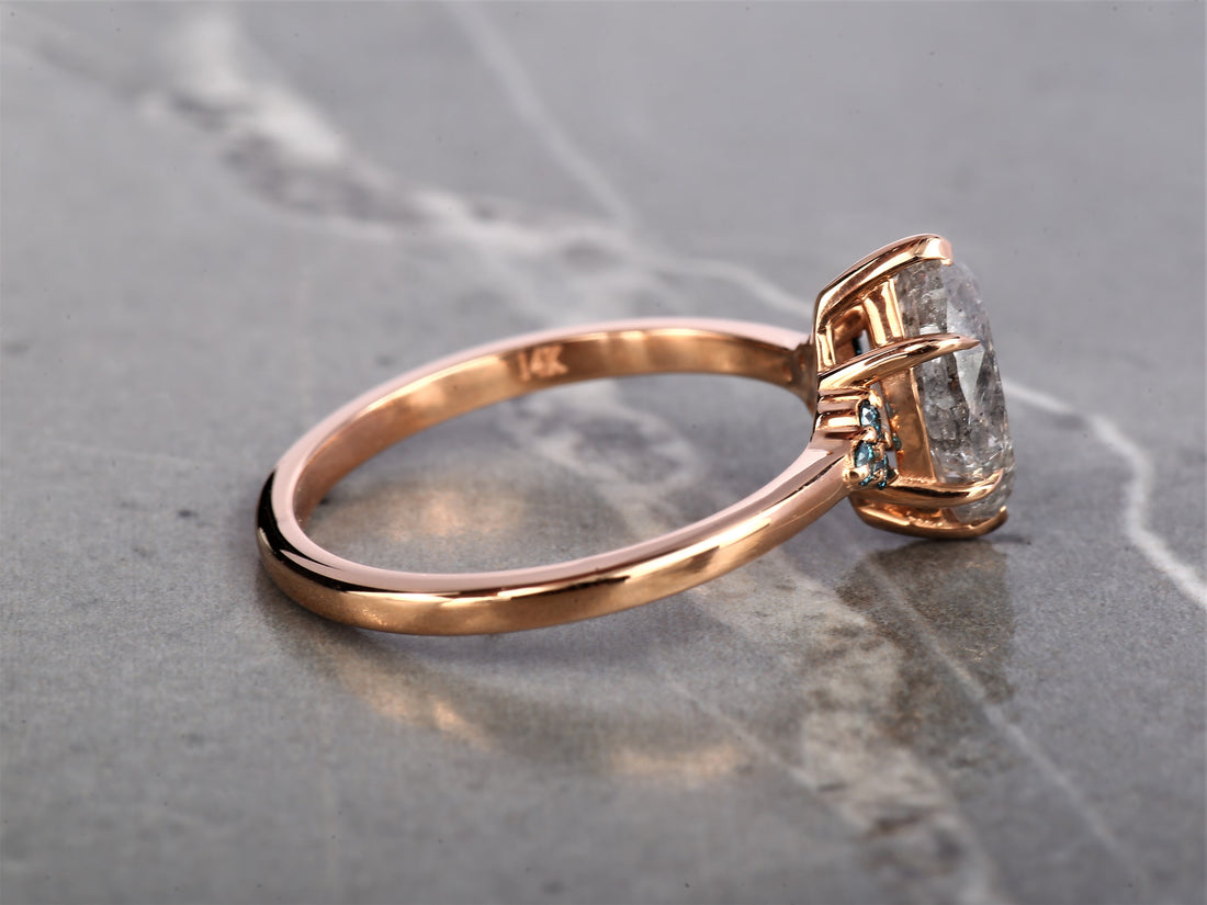 Salt and Pepper Marquise Diamond Ring 14K Gold Anniversary Ring, Natural Gray Diamond Ring, Gift for Her