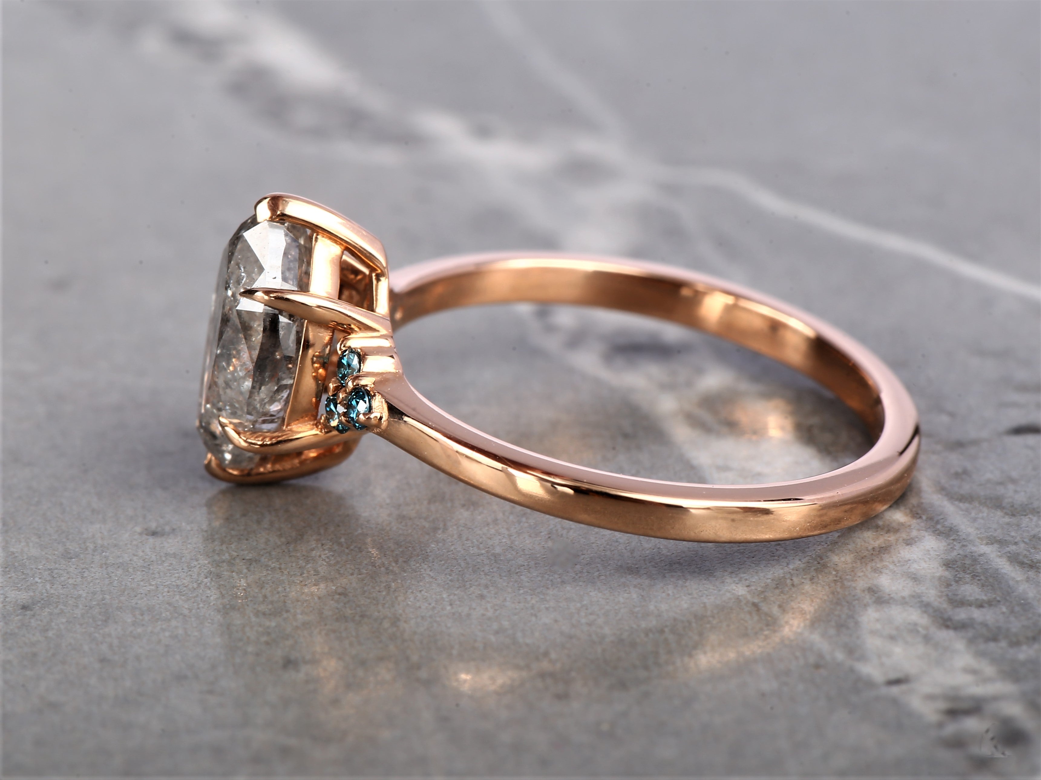 Salt and Pepper Marquise Diamond Ring 14K Gold Anniversary Ring, Natural Gray Diamond Ring, Gift for Her