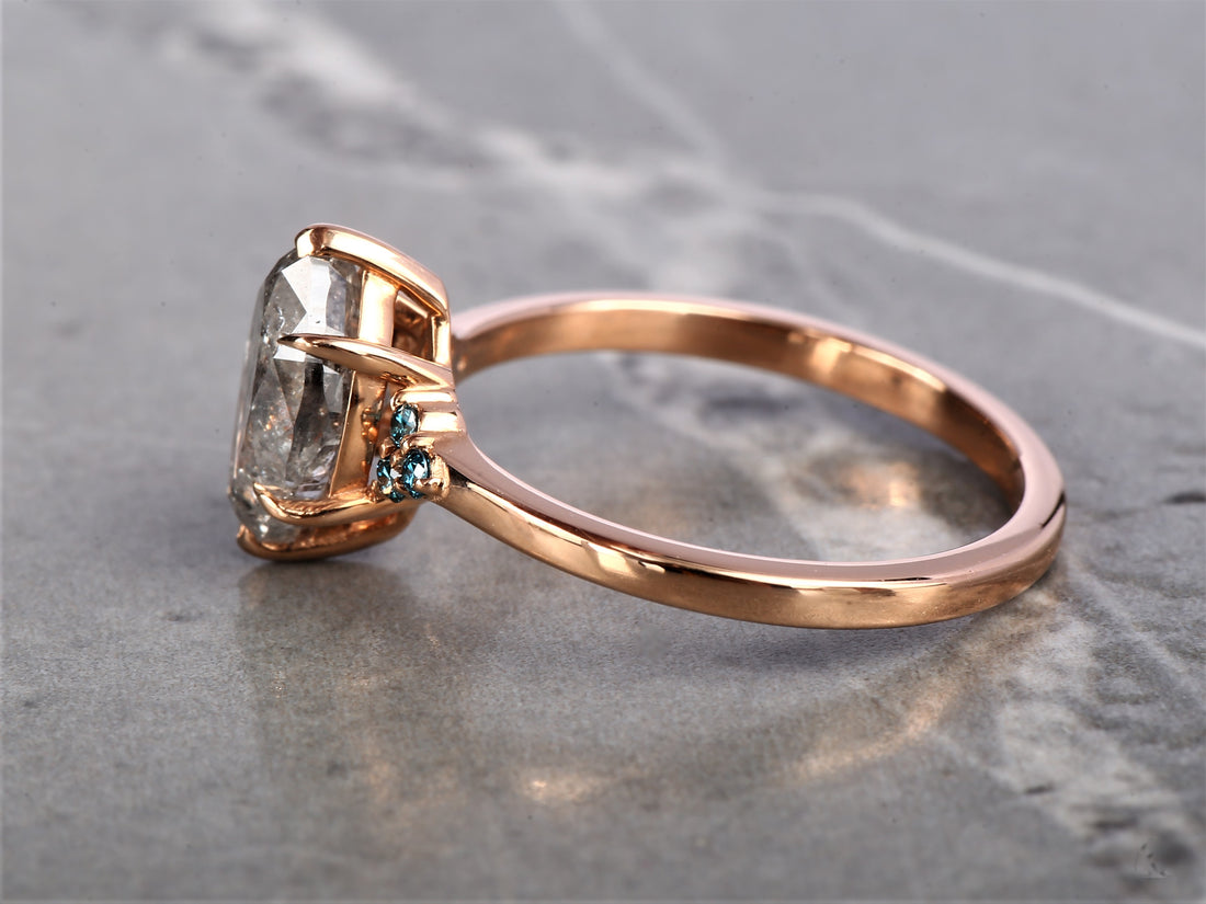 Salt and Pepper Marquise Diamond Ring 14K Gold Anniversary Ring, Natural Gray Diamond Ring, Gift for Her