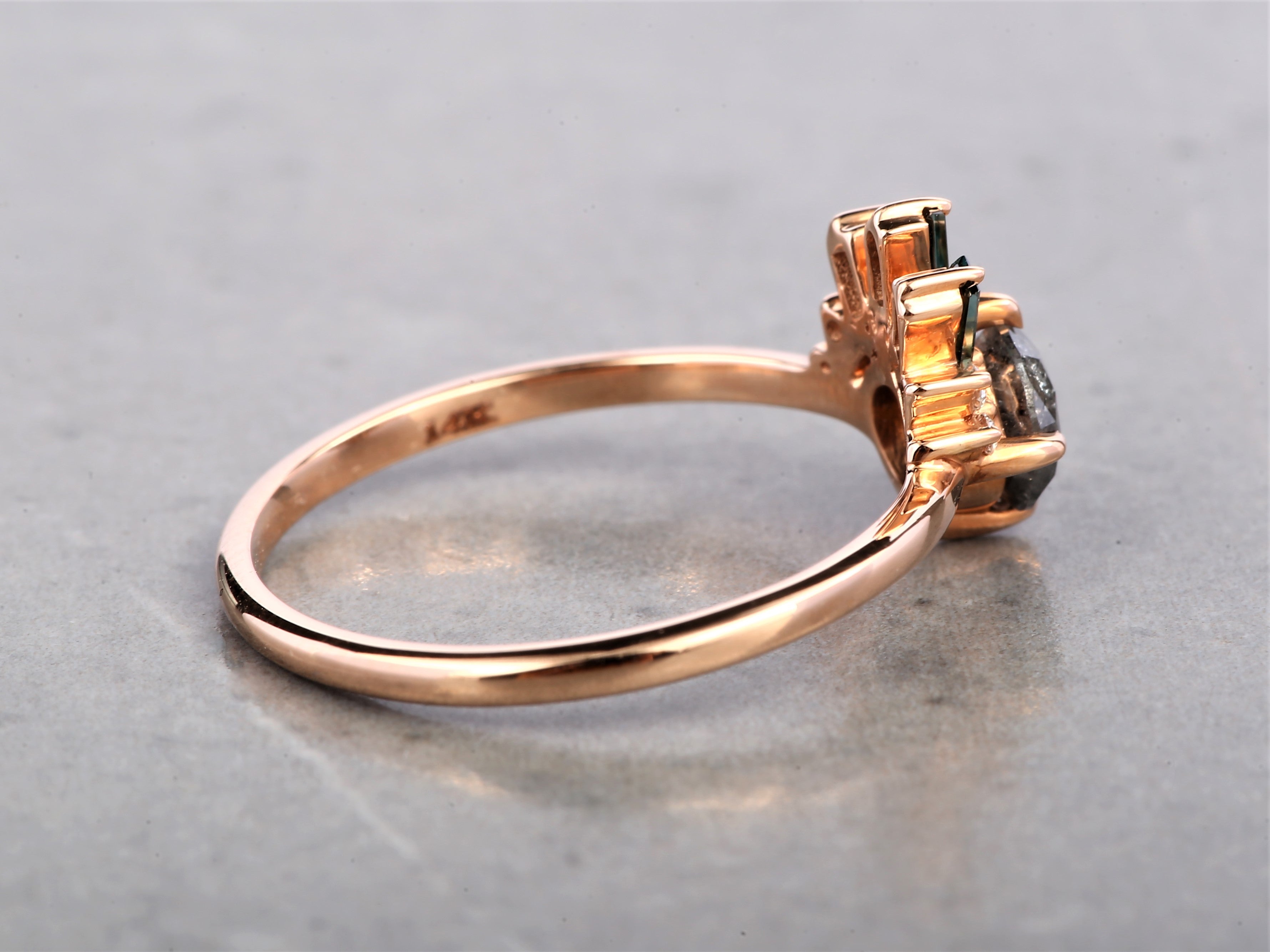 Salt and Pepper Round Diamond Ring 14K Gold Anniversary Ring, Natural Gray Diamond Ring, Gift for Her
