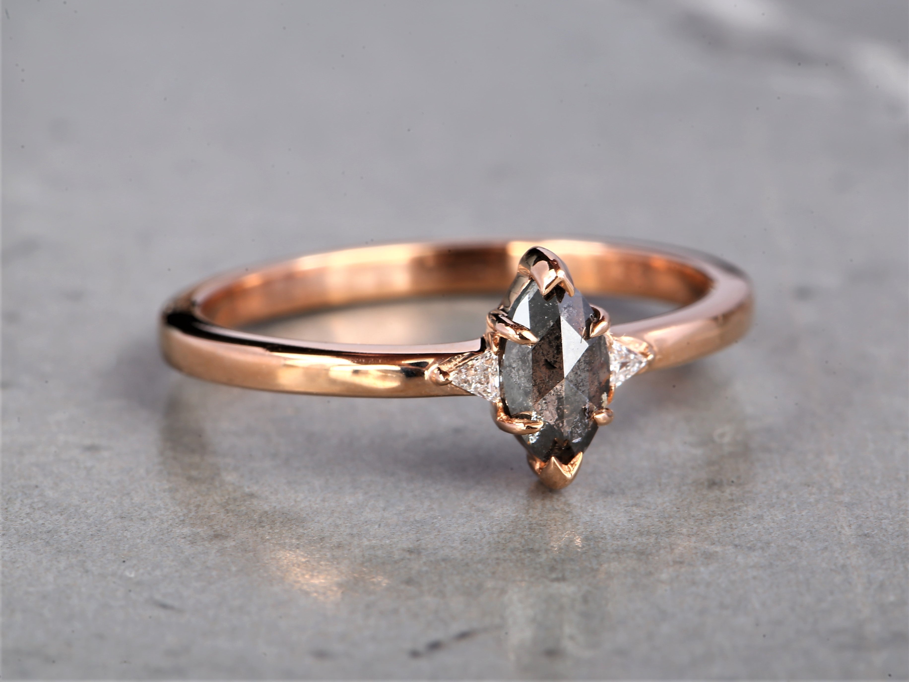 Salt and Pepper Marquise Diamond Ring 14K Gold Anniversary Ring, Natural Gray Diamond Ring, Gift for Women