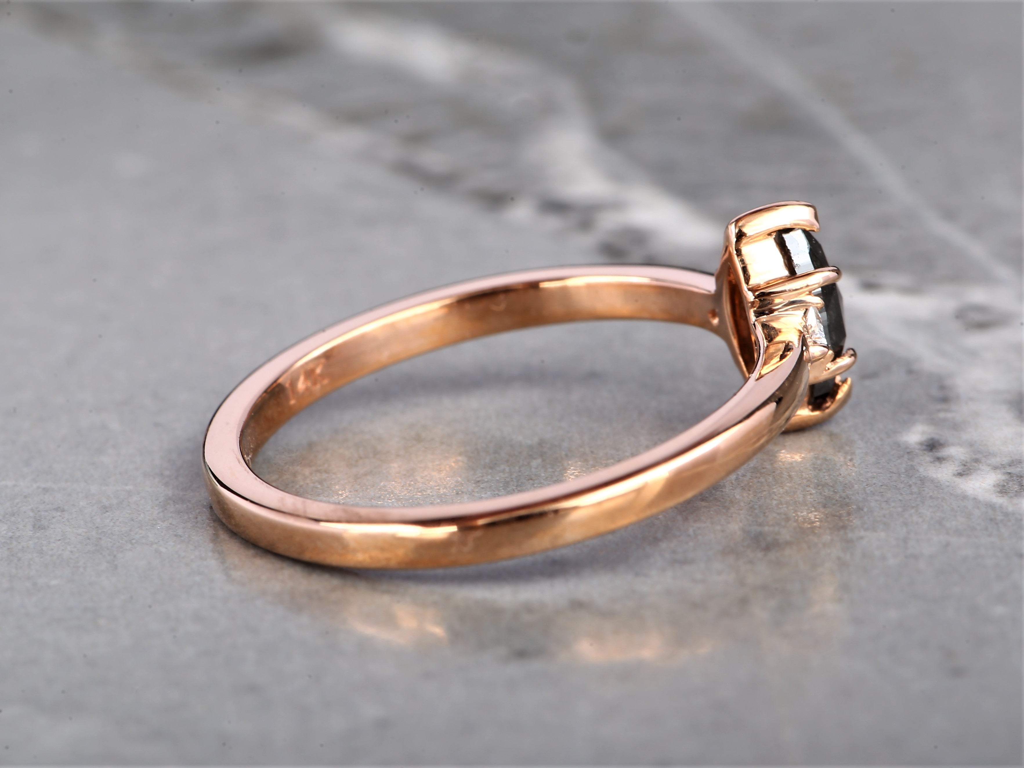 Salt and Pepper Marquise Diamond Ring 14K Gold Anniversary Ring, Natural Gray Diamond Ring, Gift for Women