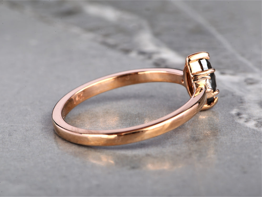Salt and Pepper Marquise Diamond Ring 14K Gold Anniversary Ring, Natural Gray Diamond Ring, Gift for Women