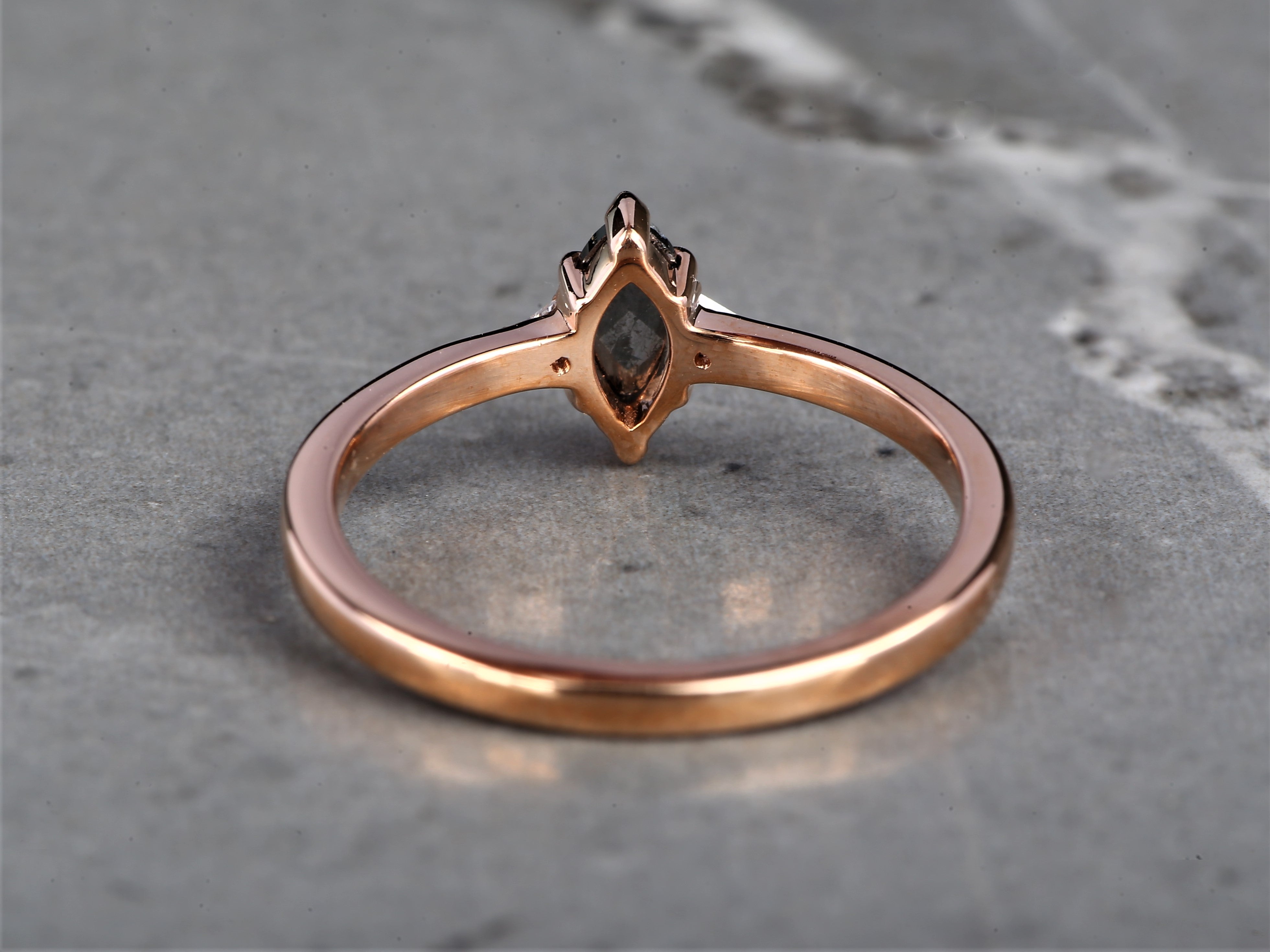 Salt and Pepper Marquise Diamond Ring 14K Gold Anniversary Ring, Natural Gray Diamond Ring, Gift for Women