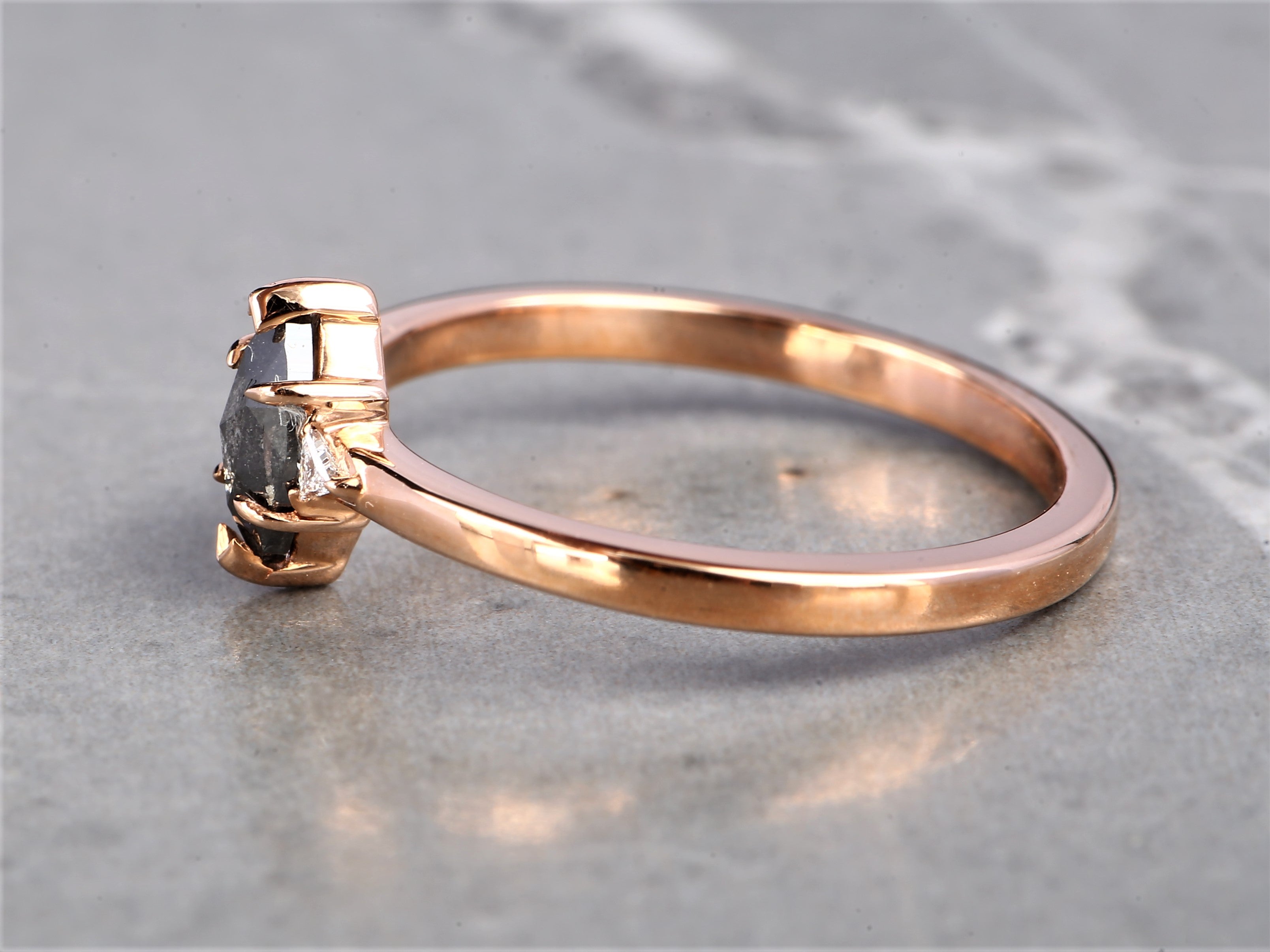 Salt and Pepper Marquise Diamond Ring 14K Gold Anniversary Ring, Natural Gray Diamond Ring, Gift for Women
