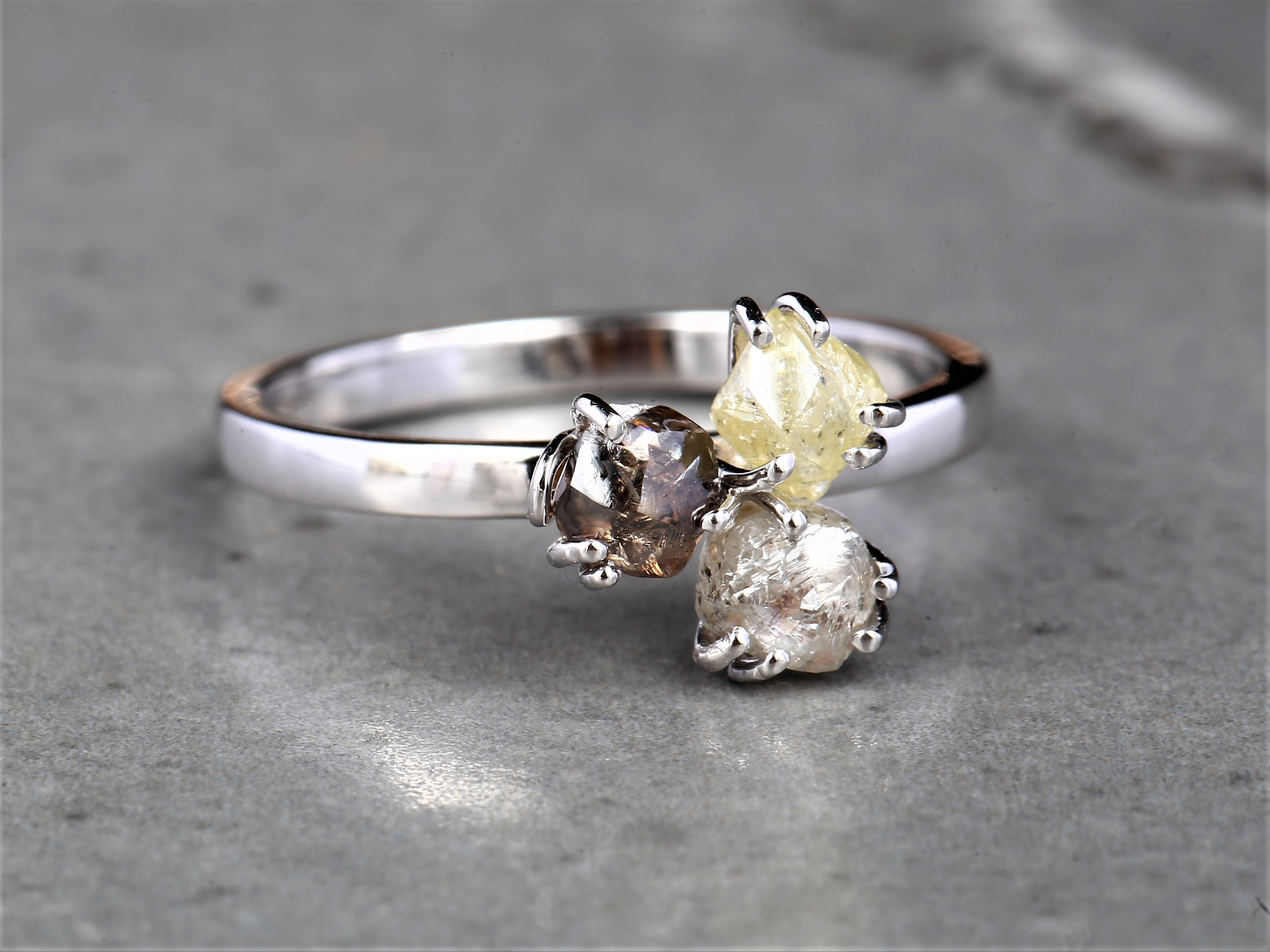 Rough Diamond Ring 14K Gold Anniversary Ring, Natural White Yellow Brown Diamond Ring, Gift for Her