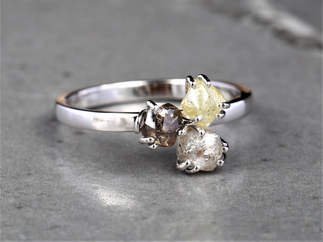 Rough Diamond Ring 14K Gold Anniversary Ring, Natural White Yellow Brown Diamond Ring, Gift for Her