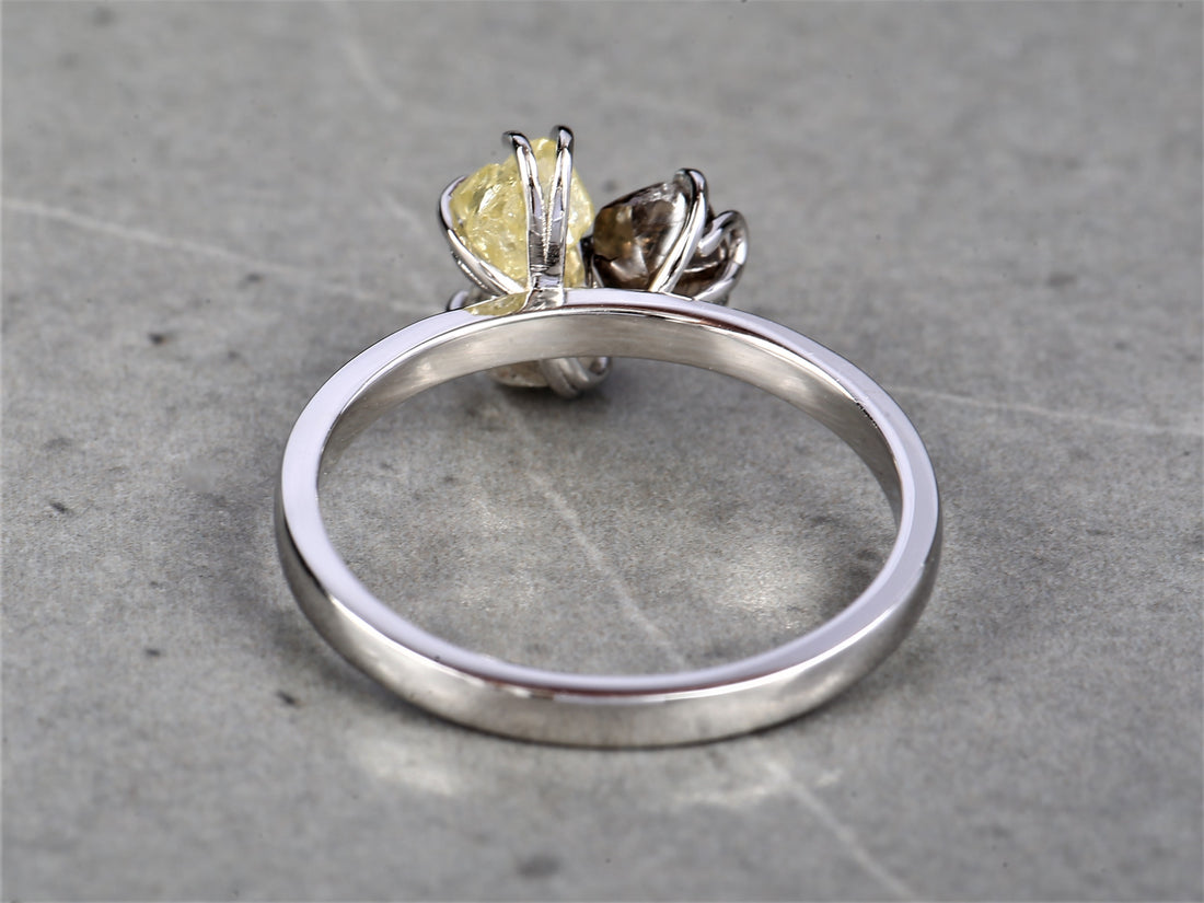 Rough Diamond Ring 14K Gold Anniversary Ring, Natural White Yellow Brown Diamond Ring, Gift for Her