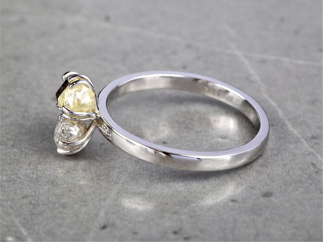 Rough Diamond Ring 14K Gold Anniversary Ring, Natural White Yellow Brown Diamond Ring, Gift for Her