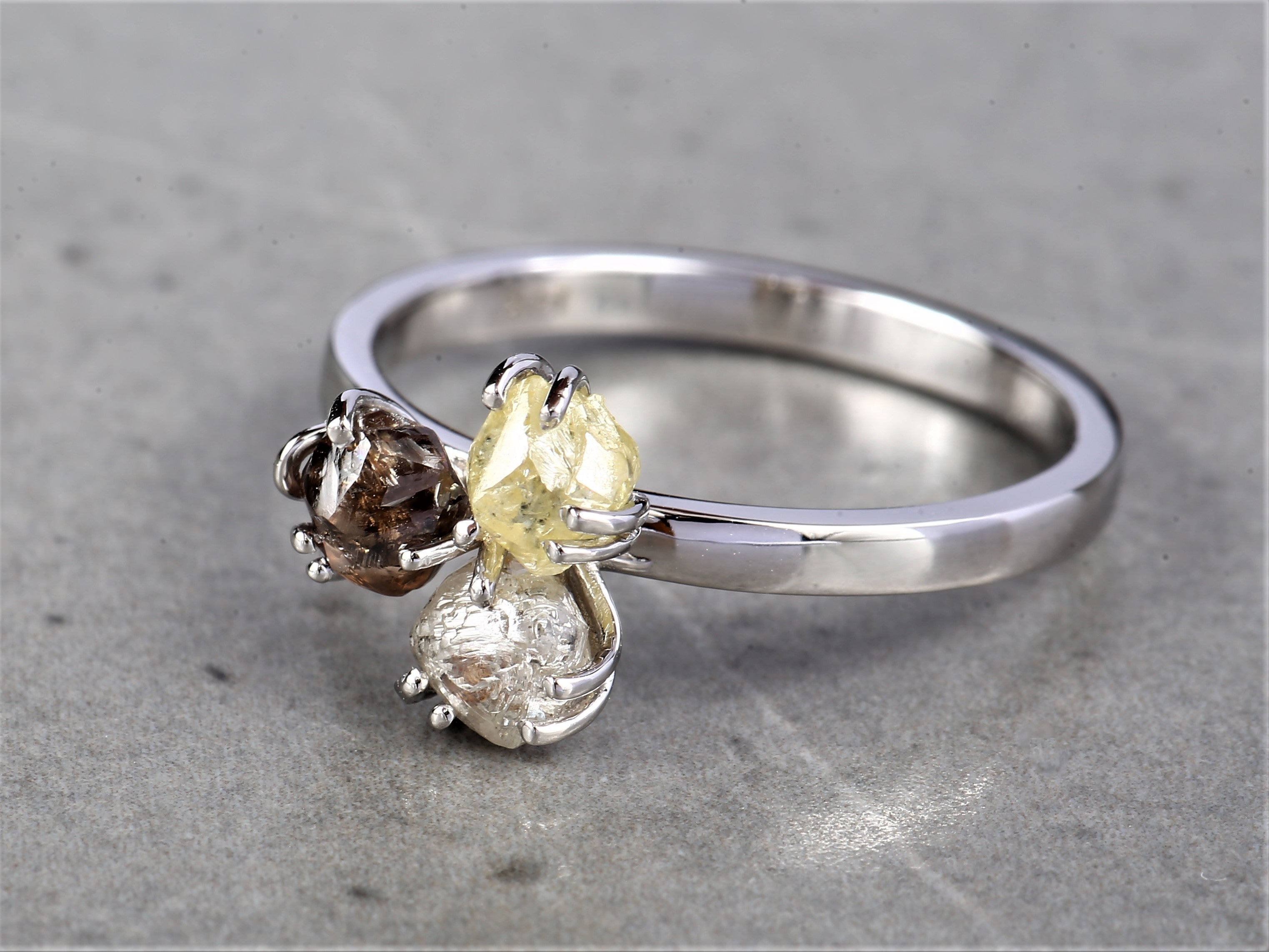 Rough Diamond Ring 14K Gold Anniversary Ring, Natural White Yellow Brown Diamond Ring, Gift for Her