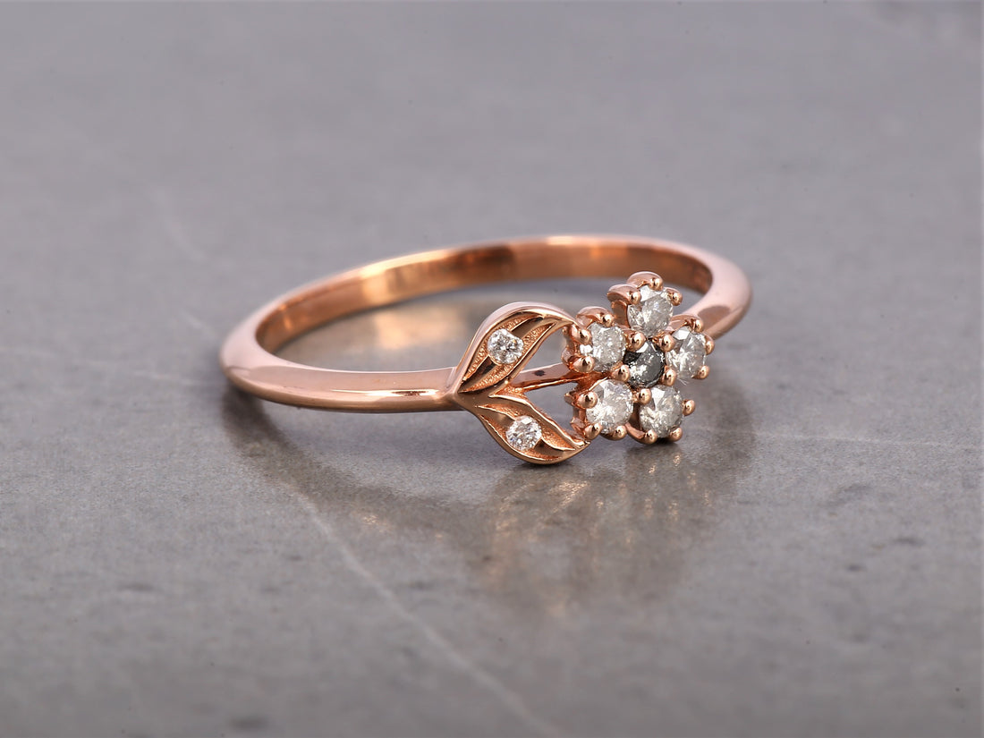 Salt and Pepper Round Diamond Ring 14K Gold Anniversary Ring, Natural Gray Diamond Ring, Gift for Women