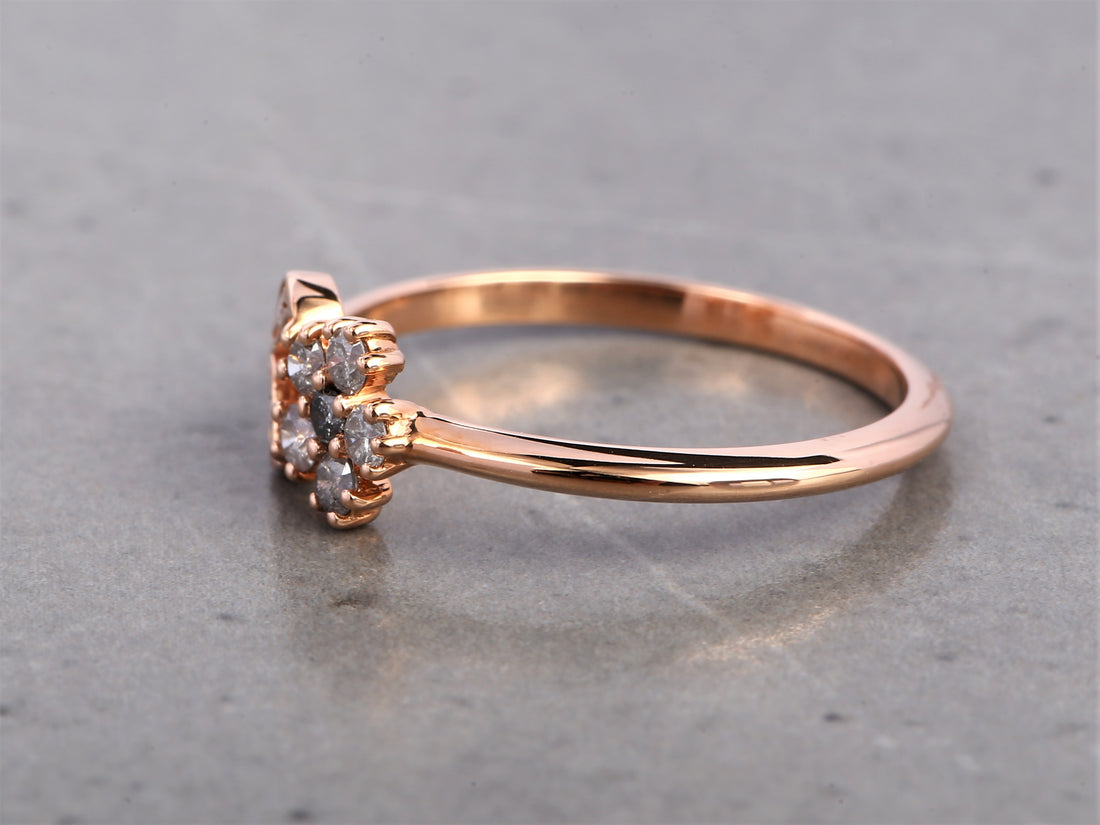 Salt and Pepper Round Diamond Ring 14K Gold Anniversary Ring, Natural Gray Diamond Ring, Gift for Women