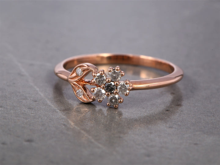 Salt and Pepper Round Diamond Ring 14K Gold Anniversary Ring, Natural Gray Diamond Ring, Gift for Women