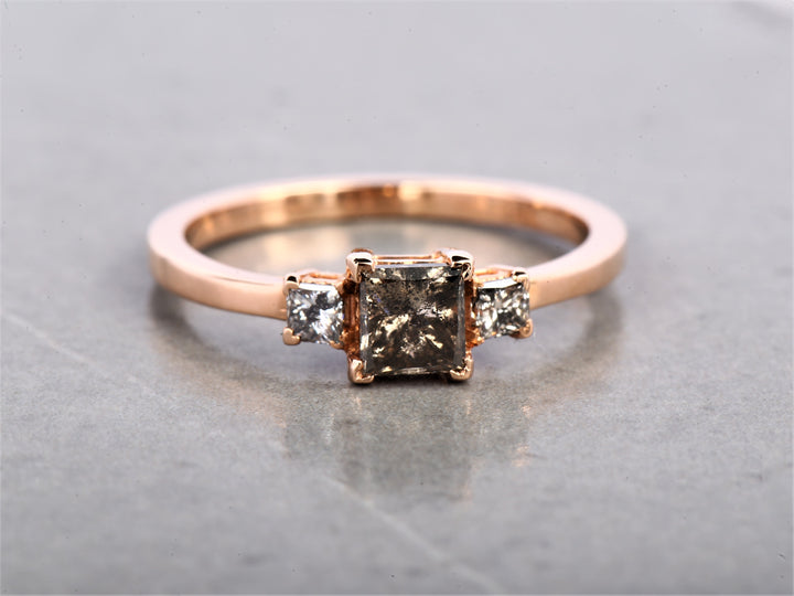 Salt and Pepper Princess Diamond Ring 14K Gold Anniversary Ring, Natural Brown Diamond Ring, Gift for Women