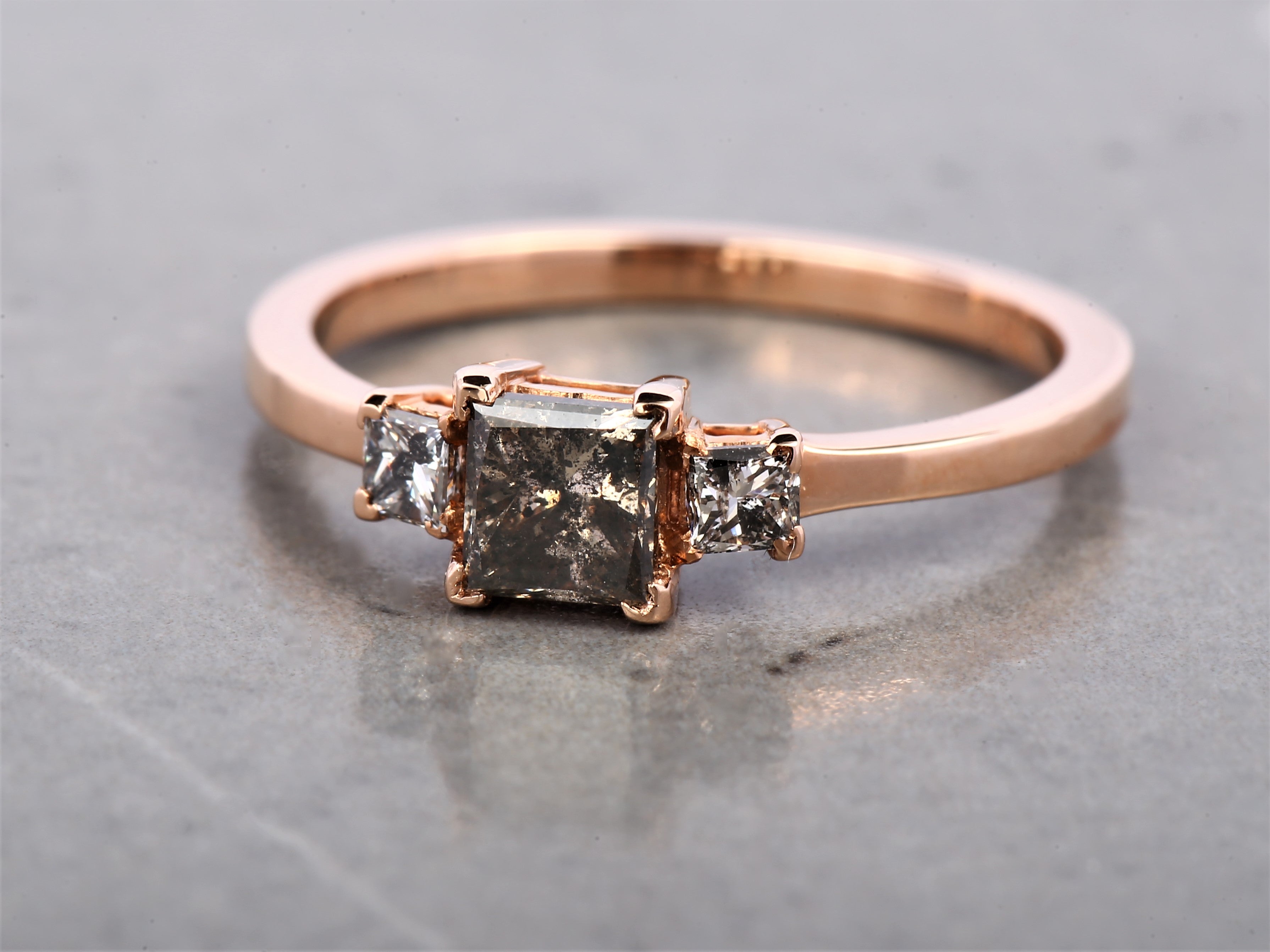 Salt and Pepper Princess Diamond Ring 14K Gold Anniversary Ring, Natural Brown Diamond Ring, Gift for Women