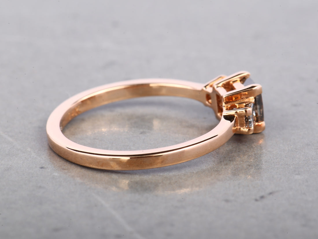 Salt and Pepper Princess Diamond Ring 14K Gold Anniversary Ring, Natural Brown Diamond Ring, Gift for Women