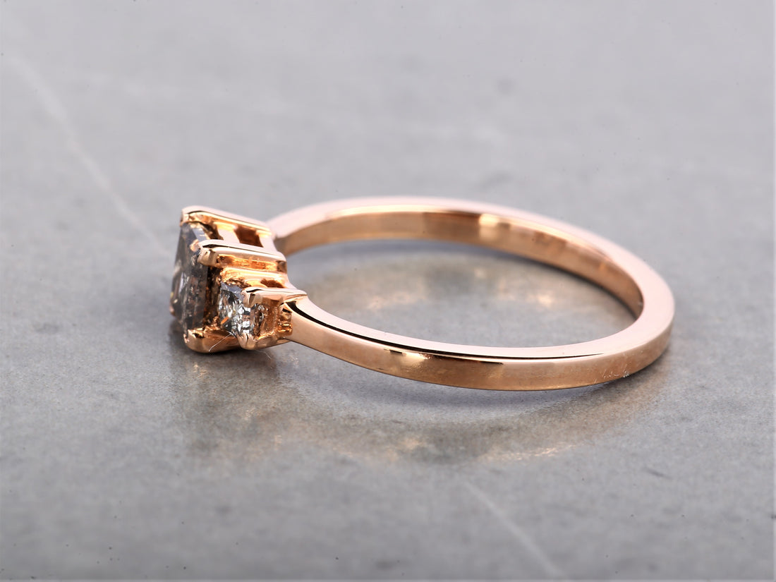 Salt and Pepper Princess Diamond Ring 14K Gold Anniversary Ring, Natural Brown Diamond Ring, Gift for Women
