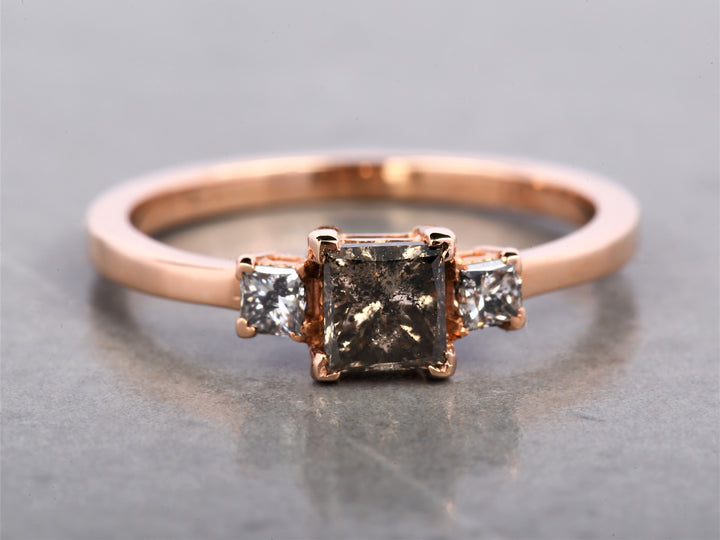 Salt and Pepper Princess Diamond Ring 14K Gold Anniversary Ring, Natural Brown Diamond Ring, Gift for Women