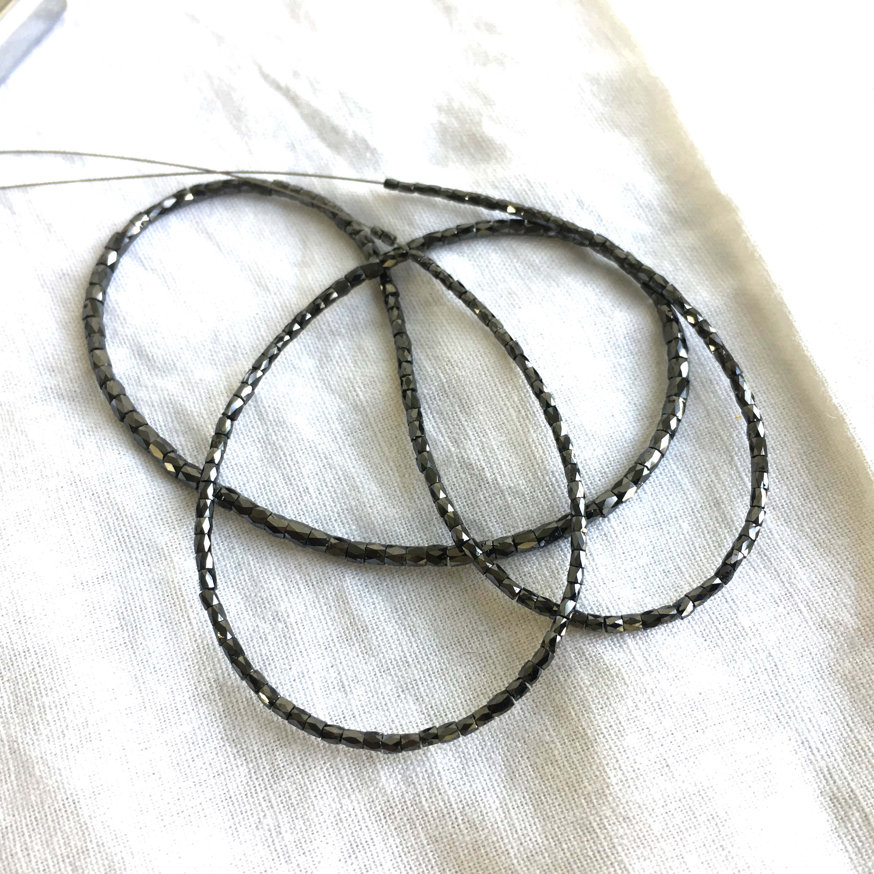 15.00 Ct Fancy Black Color Polished Pipe Tube Loose Diamonds Beads 16" Strand Necklace 1.50 to 2.00 MM Size