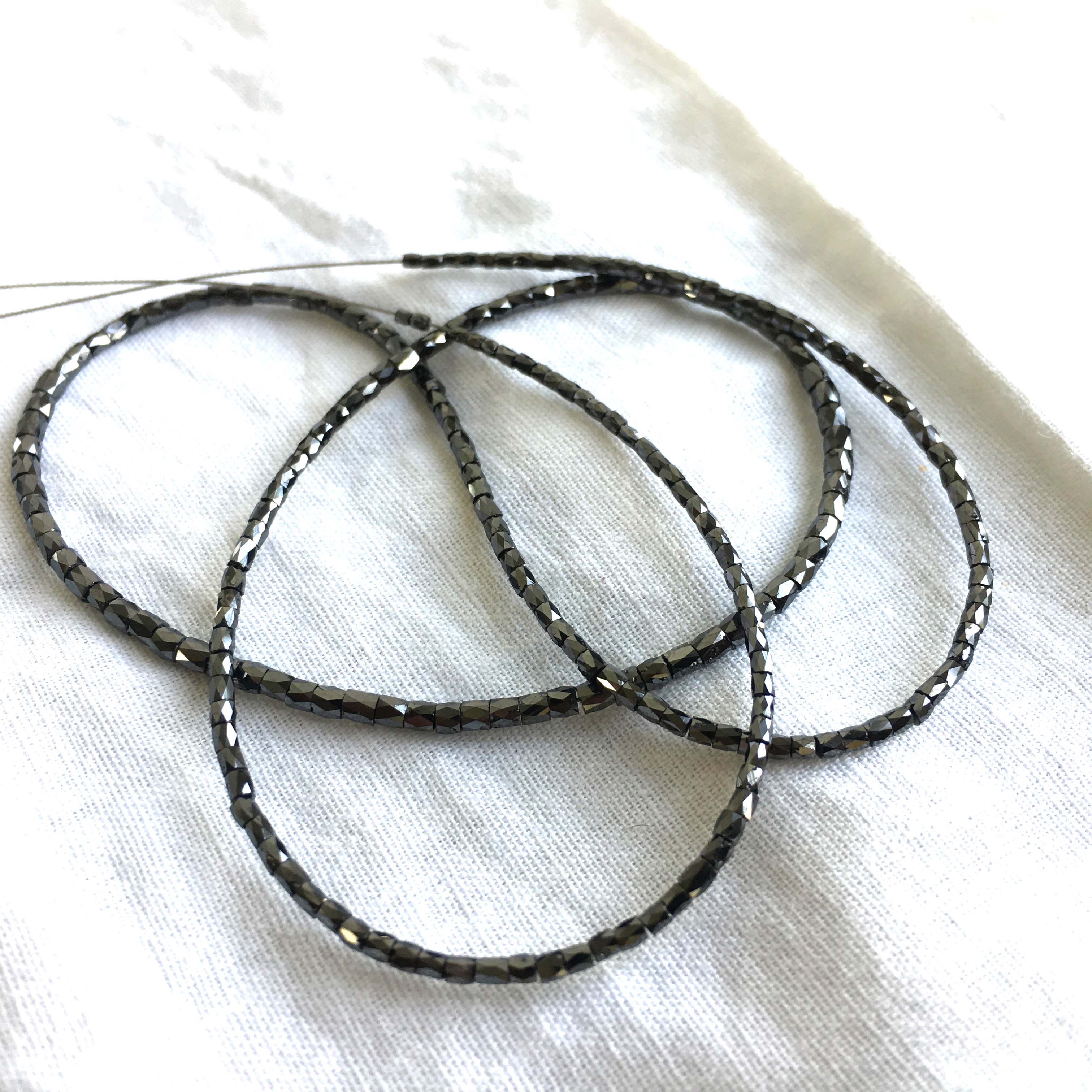 15.00 Ct Fancy Black Color Polished Pipe Tube Loose Diamonds Beads 16" Strand Necklace 1.50 to 2.00 MM Size