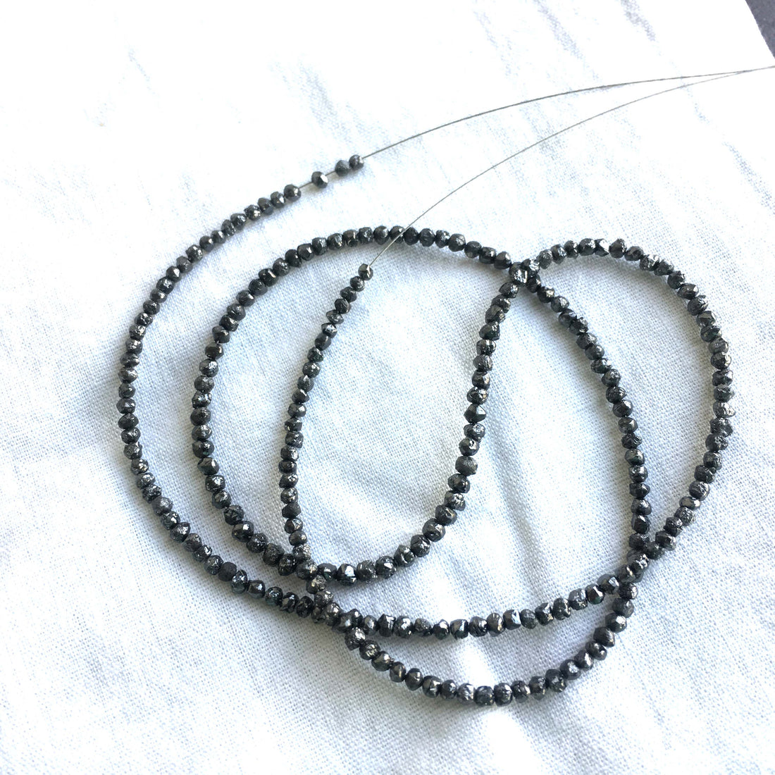 Natural Black Round Raw Uncut Diamond Beads 16" Strand Necklace, 1.50 mm To 2.50 mm 16 Inch Full Strand wt Silver Clasp