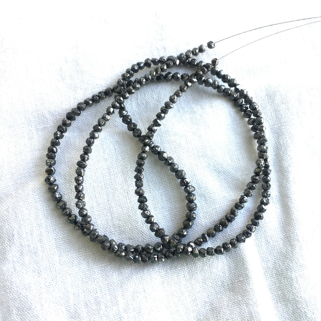 Natural Black Round Raw Uncut Diamond Beads 16" Strand Necklace, 1.50 mm To 2.50 mm 16 Inch Full Strand wt Silver Clasp