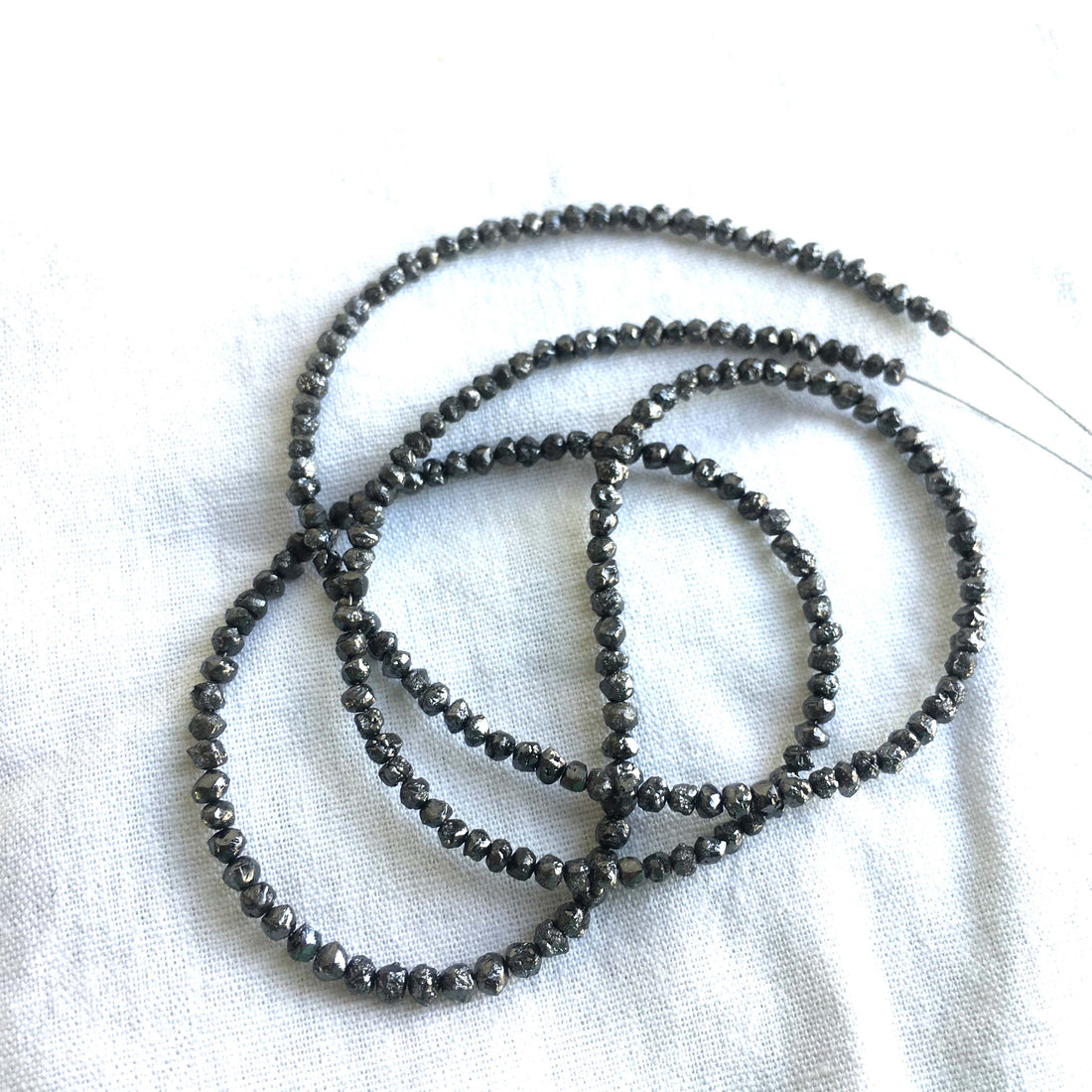 Natural Black Round Raw Uncut Diamond Beads 16" Strand Necklace, 1.50 mm To 2.50 mm 16 Inch Full Strand wt Silver Clasp