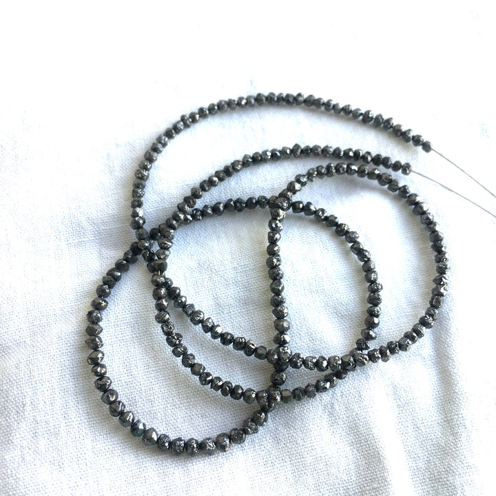 Natural Black Round Raw Uncut Diamond Beads 16" Strand Necklace, 1.50 mm To 2.50 mm 16 Inch Full Strand wt Silver Clasp