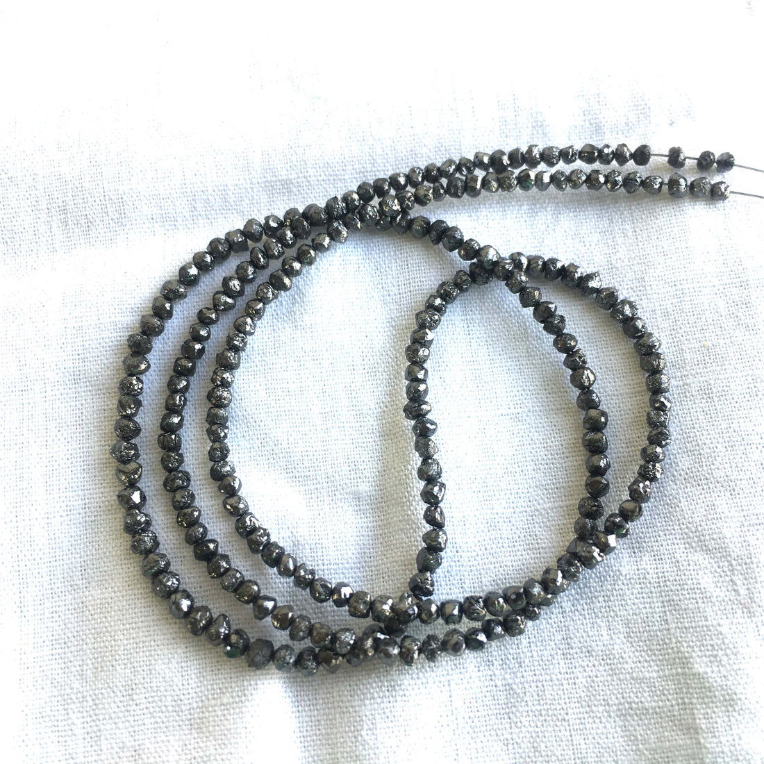 Natural Black Round Raw Uncut Diamond Beads 16" Strand Necklace, 1.50 mm To 2.50 mm 16 Inch Full Strand wt Silver Clasp