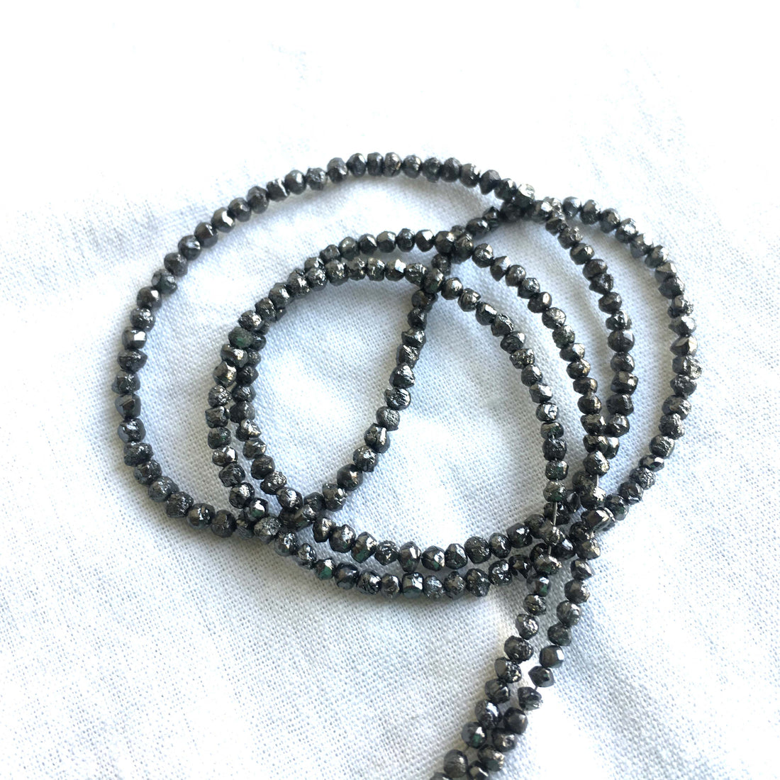 Natural Black Round Raw Uncut Diamond Beads 16" Strand Necklace, 1.50 mm To 2.50 mm 16 Inch Full Strand wt Silver Clasp