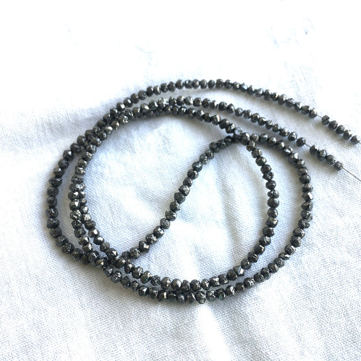 Natural Black Round Raw Uncut Diamond Beads 16" Strand Necklace, 1.50 mm To 2.50 mm 16 Inch Full Strand wt Silver Clasp