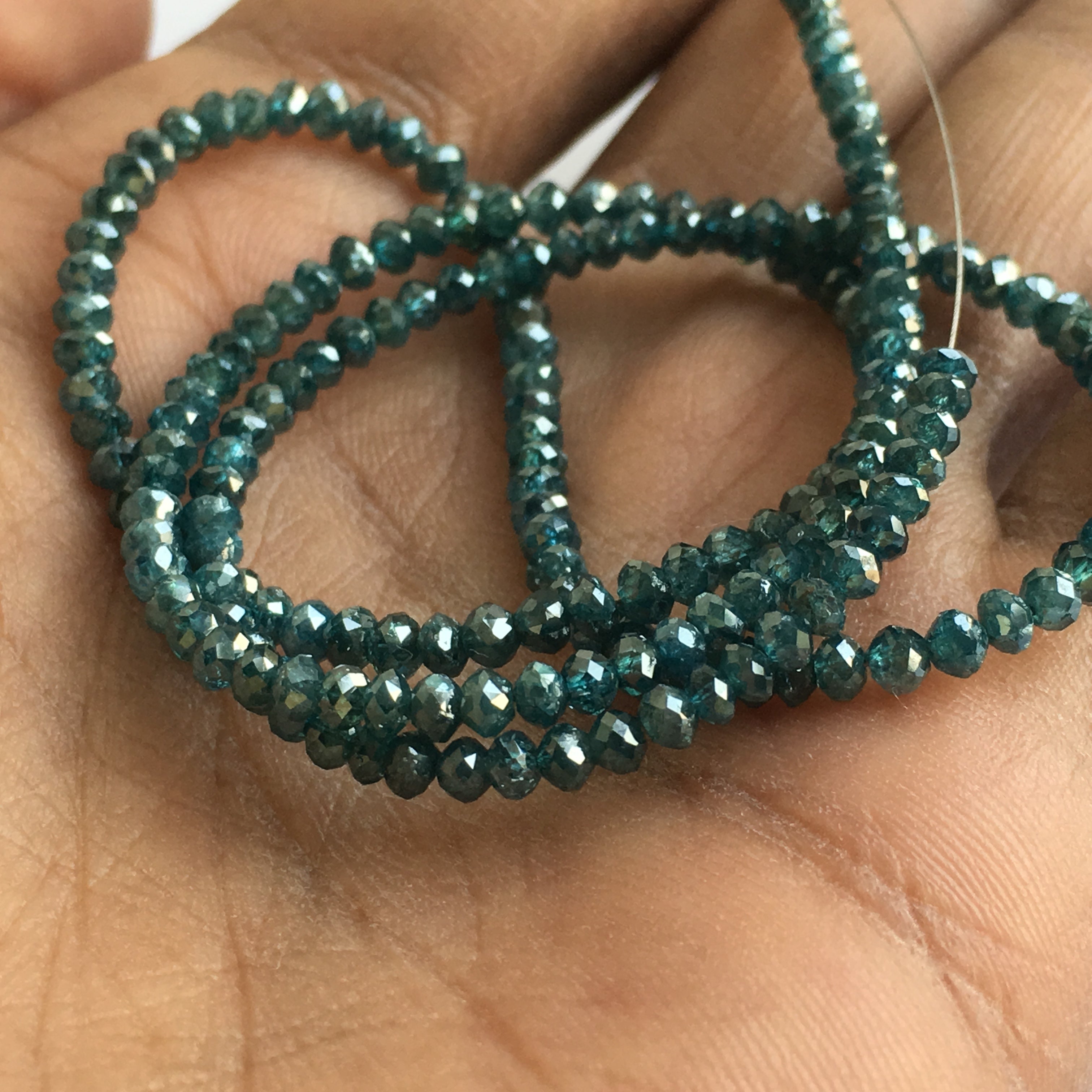 20.00 Ct Natural Blue Polished Round Loose Diamond Beads 16" String Necklace wt Gold Clasp