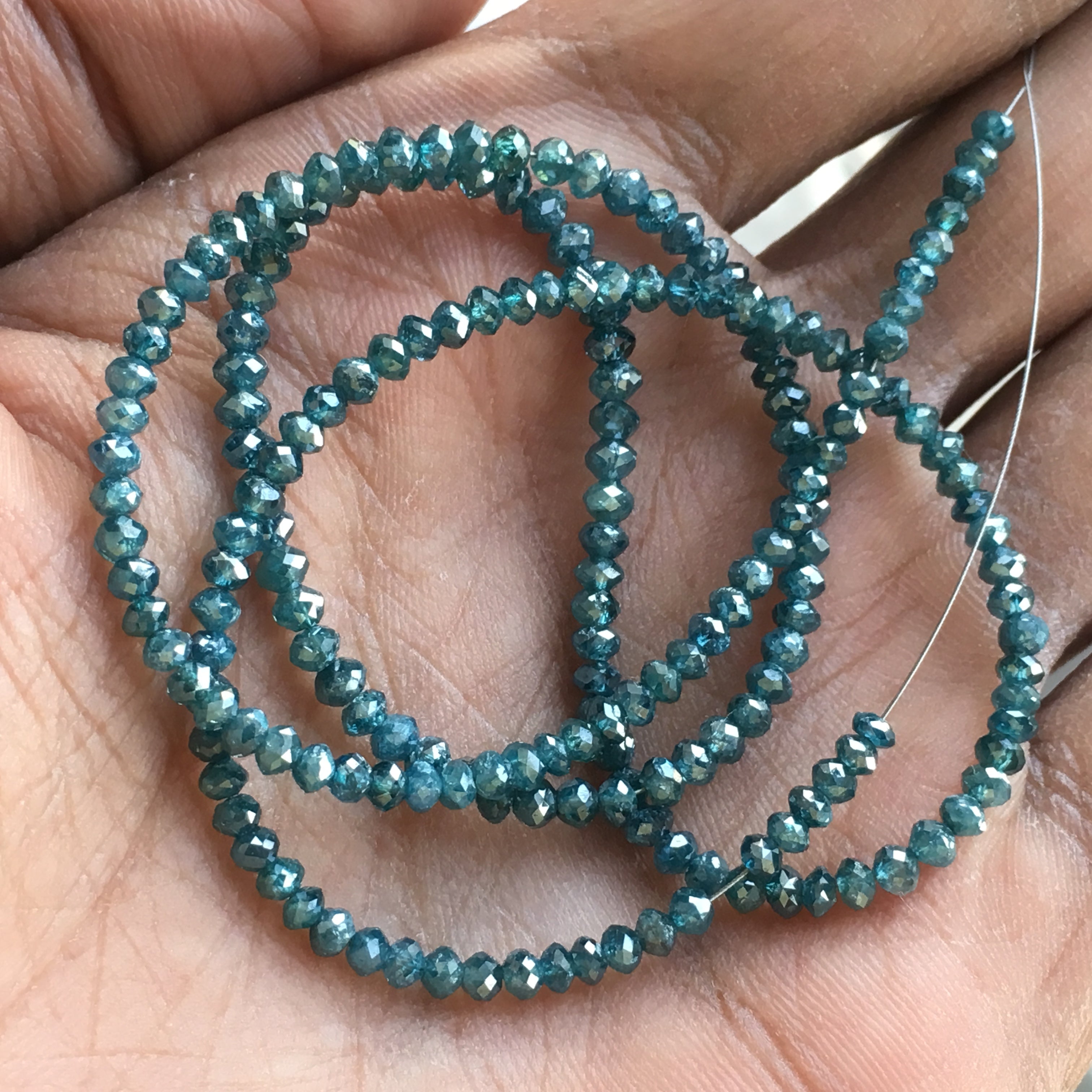 20.00 Ct Natural Blue Polished Round Loose Diamond Beads 16" String Necklace wt Gold Clasp