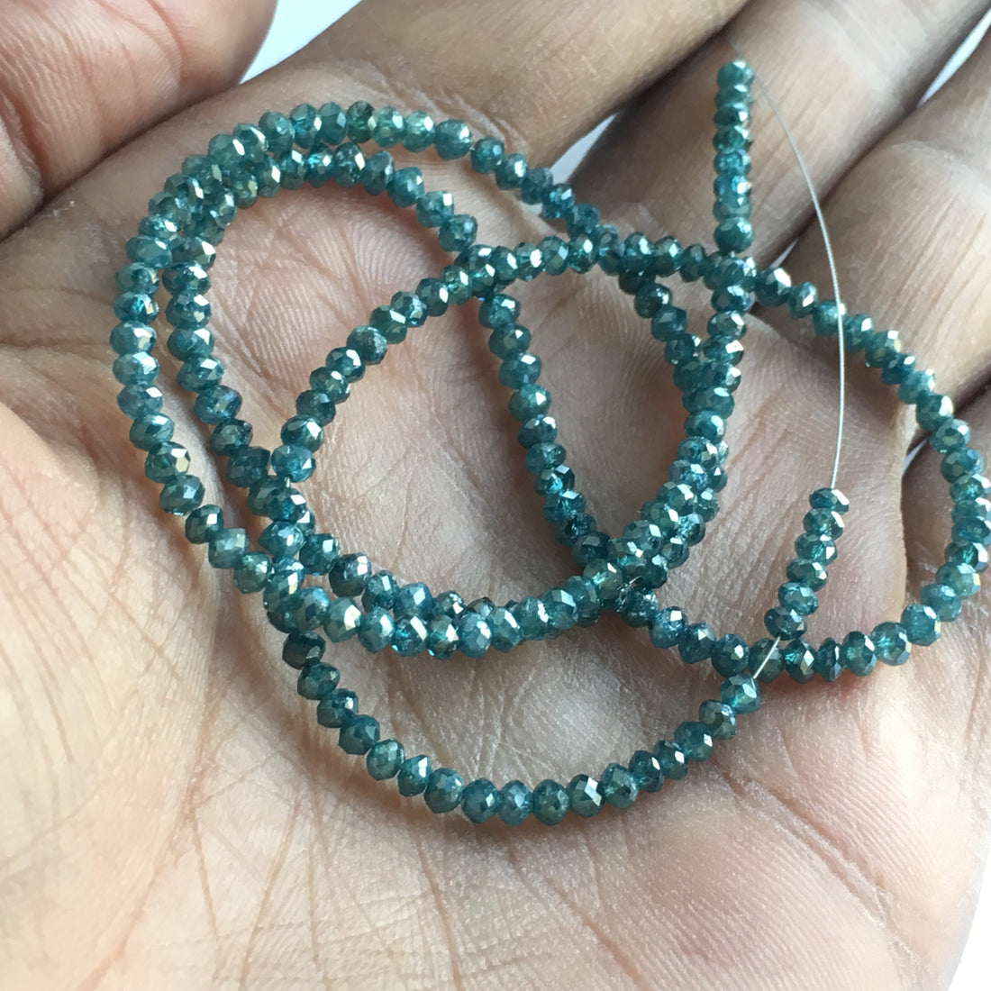 15.00 Ct Natural Faceted Diamond Beads, Blue Color Polished Loose Diamonds, 1.50 mm To 2.50 mm Each, 16 Inch Strand wt Yellow Gold Clasp