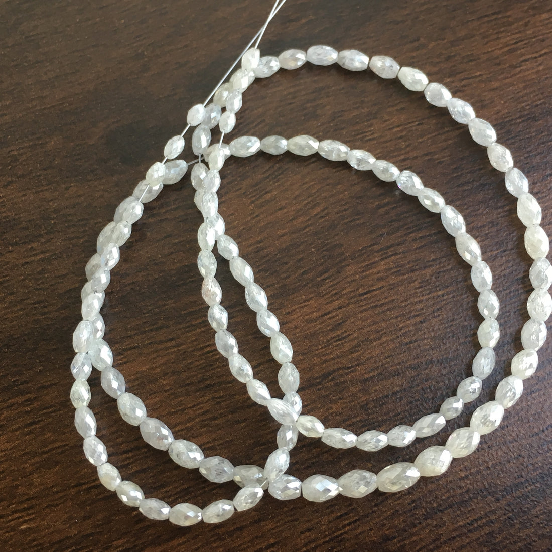 12+ Ct Natural White Gray Color Loose Diamond Drum Beads 6.50" Bracelet Wt Silver Clasp
