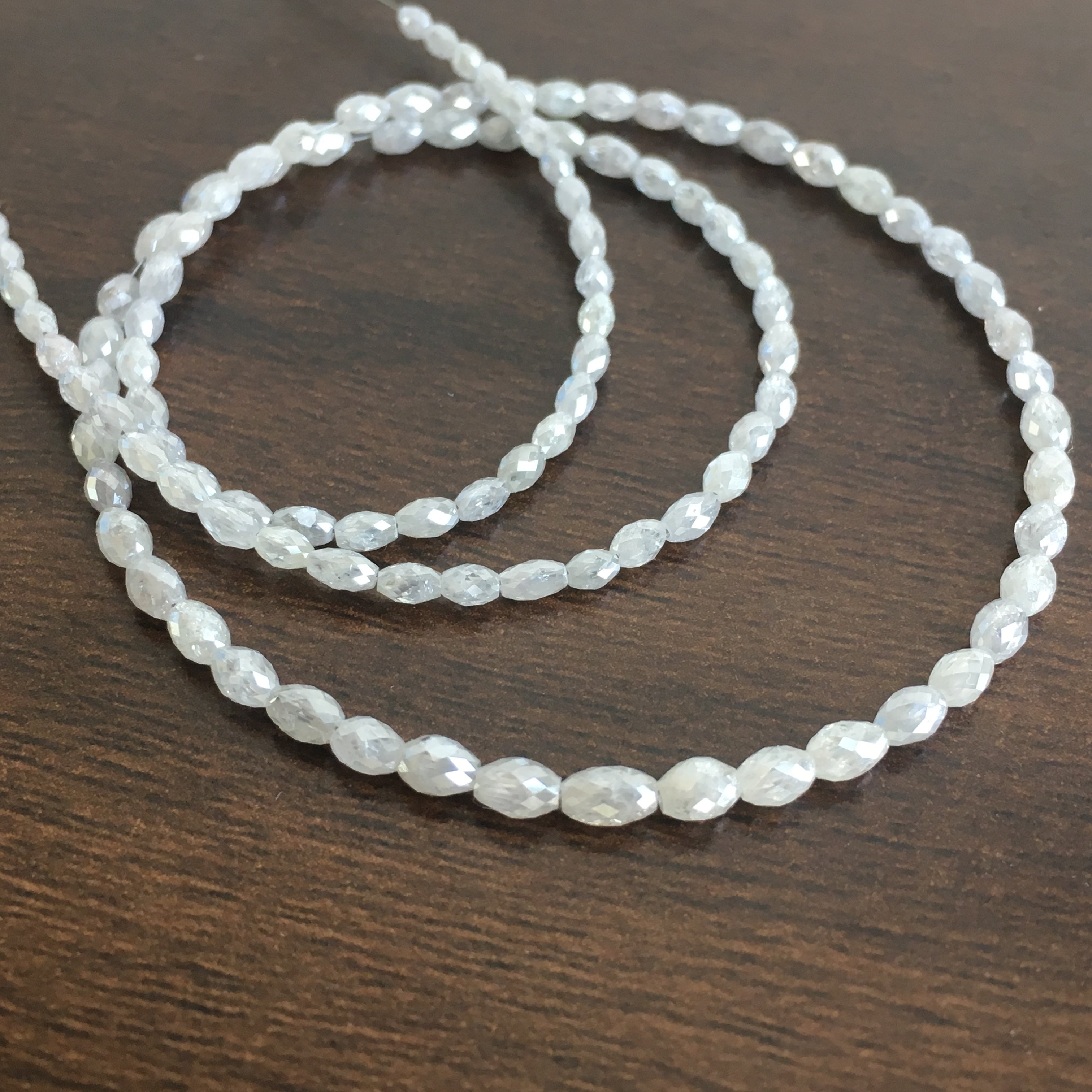 12+ Ct Natural White Gray Color Loose Diamond Drum Beads 6.50" Bracelet Wt Silver Clasp
