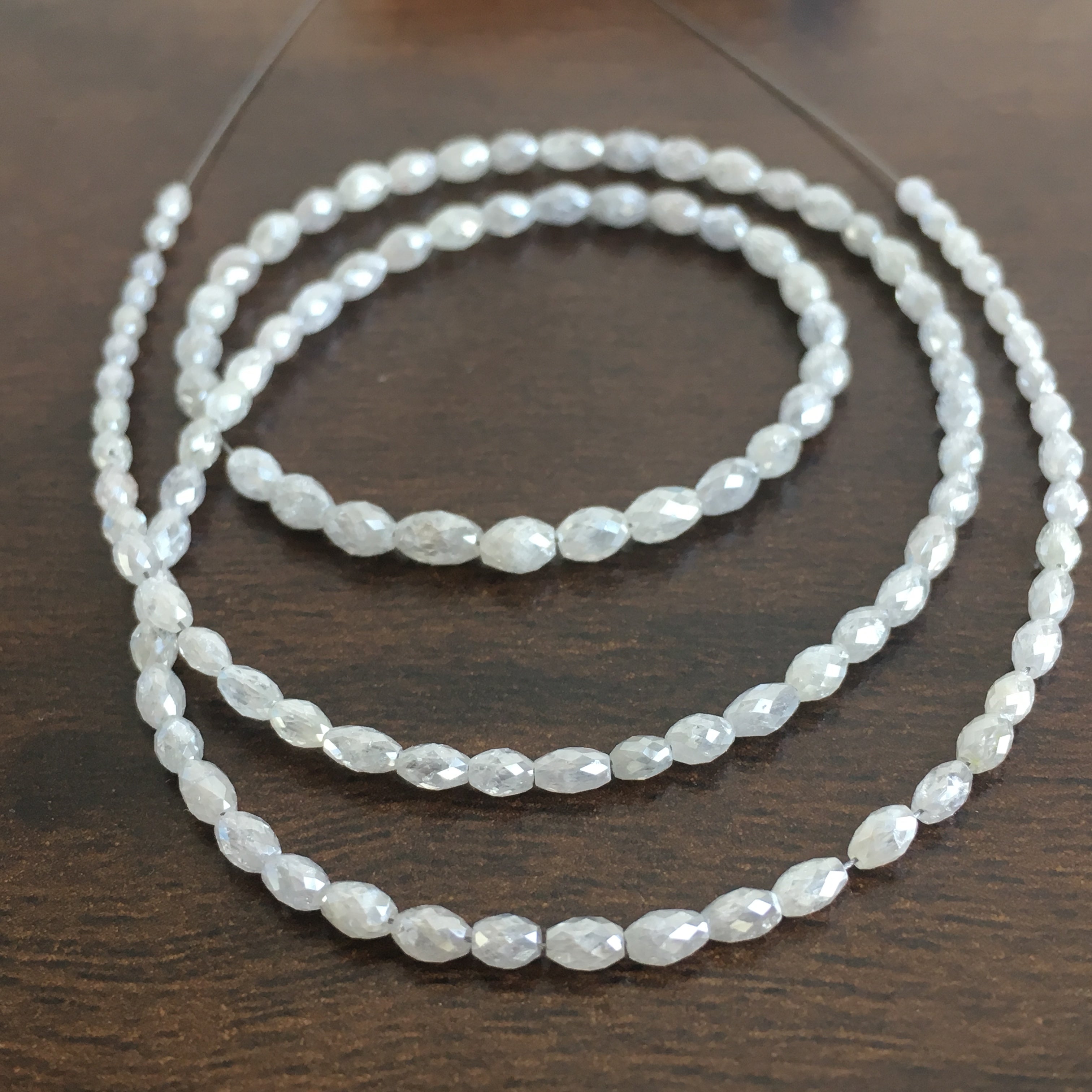 12+ Ct Natural White Gray Color Loose Diamond Drum Beads 6.50" Bracelet Wt Silver Clasp